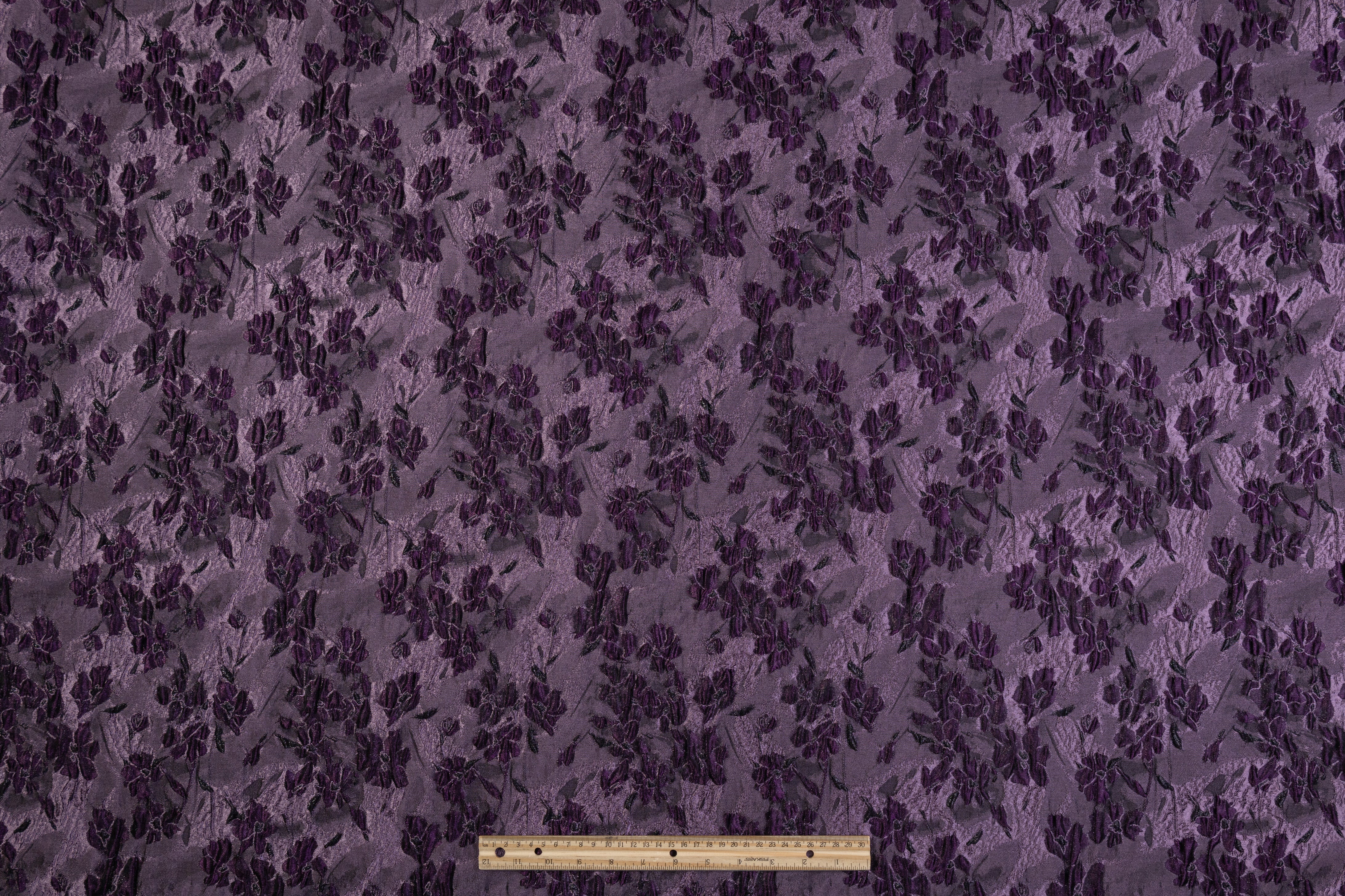 Floral Crushed Metallic Italian Brocade - Purple