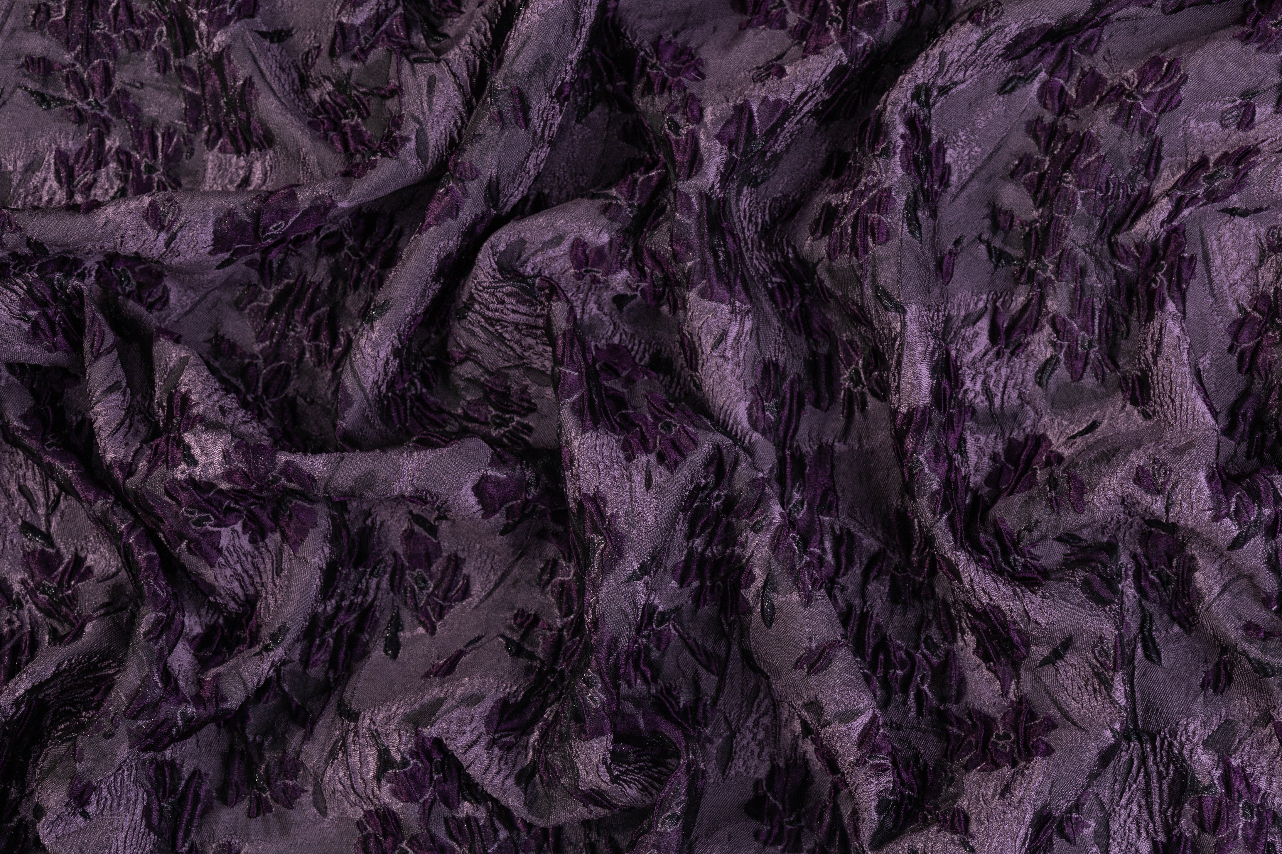 Floral Crushed Metallic Italian Brocade - Purple