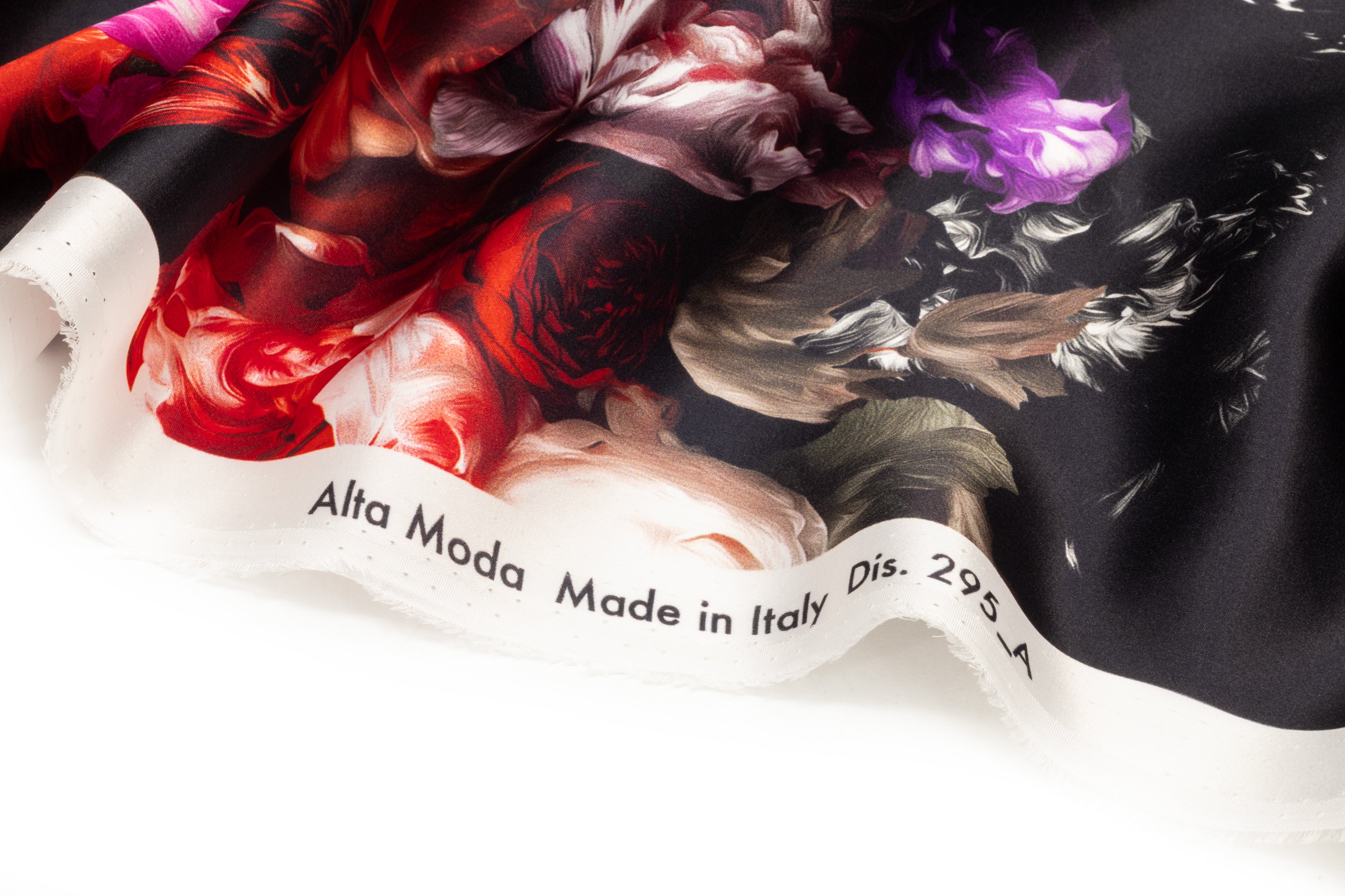 Floral Italian Silk Charmeuse - Red / Fuchsia / Black