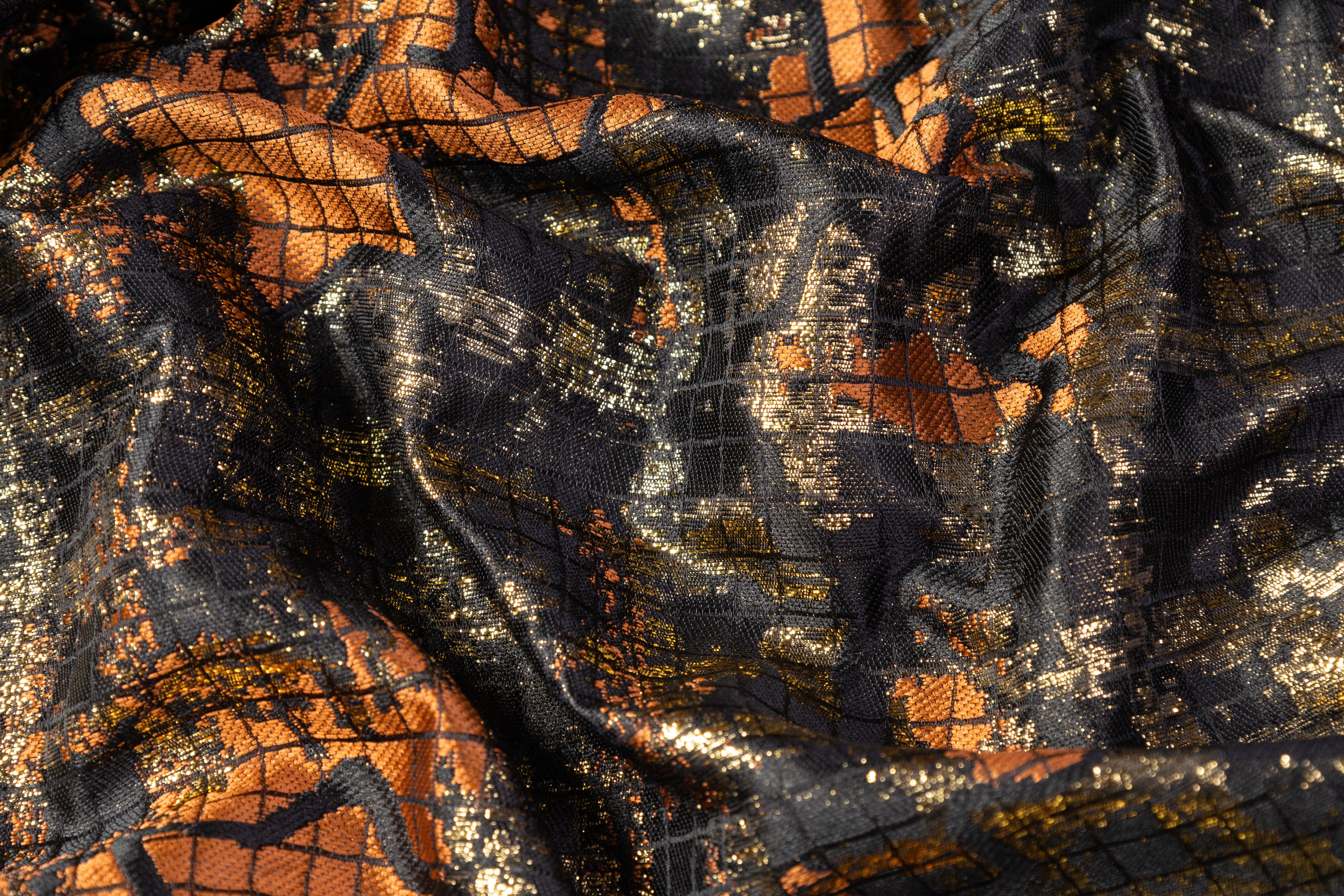 Star Metallic Italian Brocade - Black / Gold / Brown