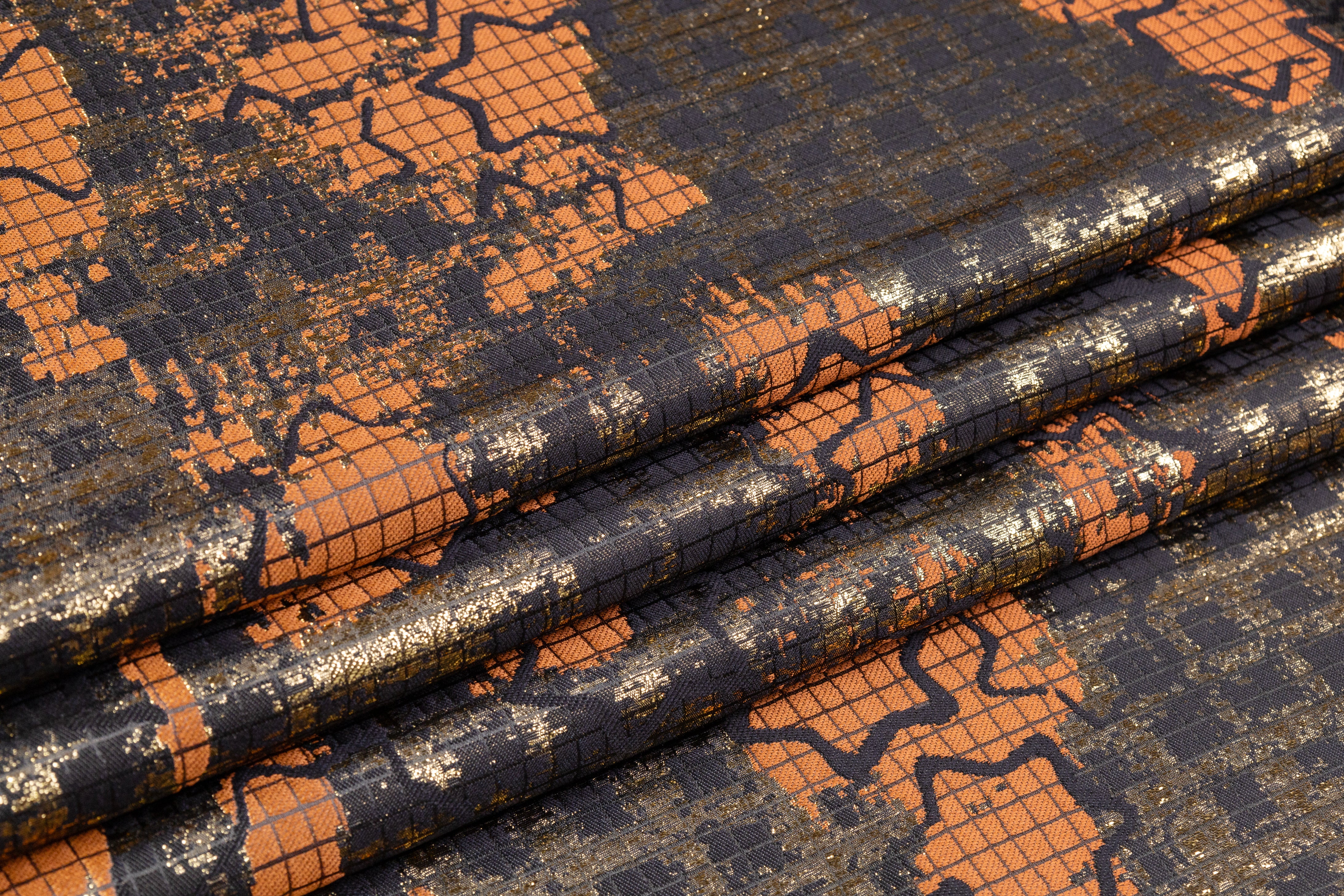 Star Metallic Italian Brocade - Black / Gold / Brown