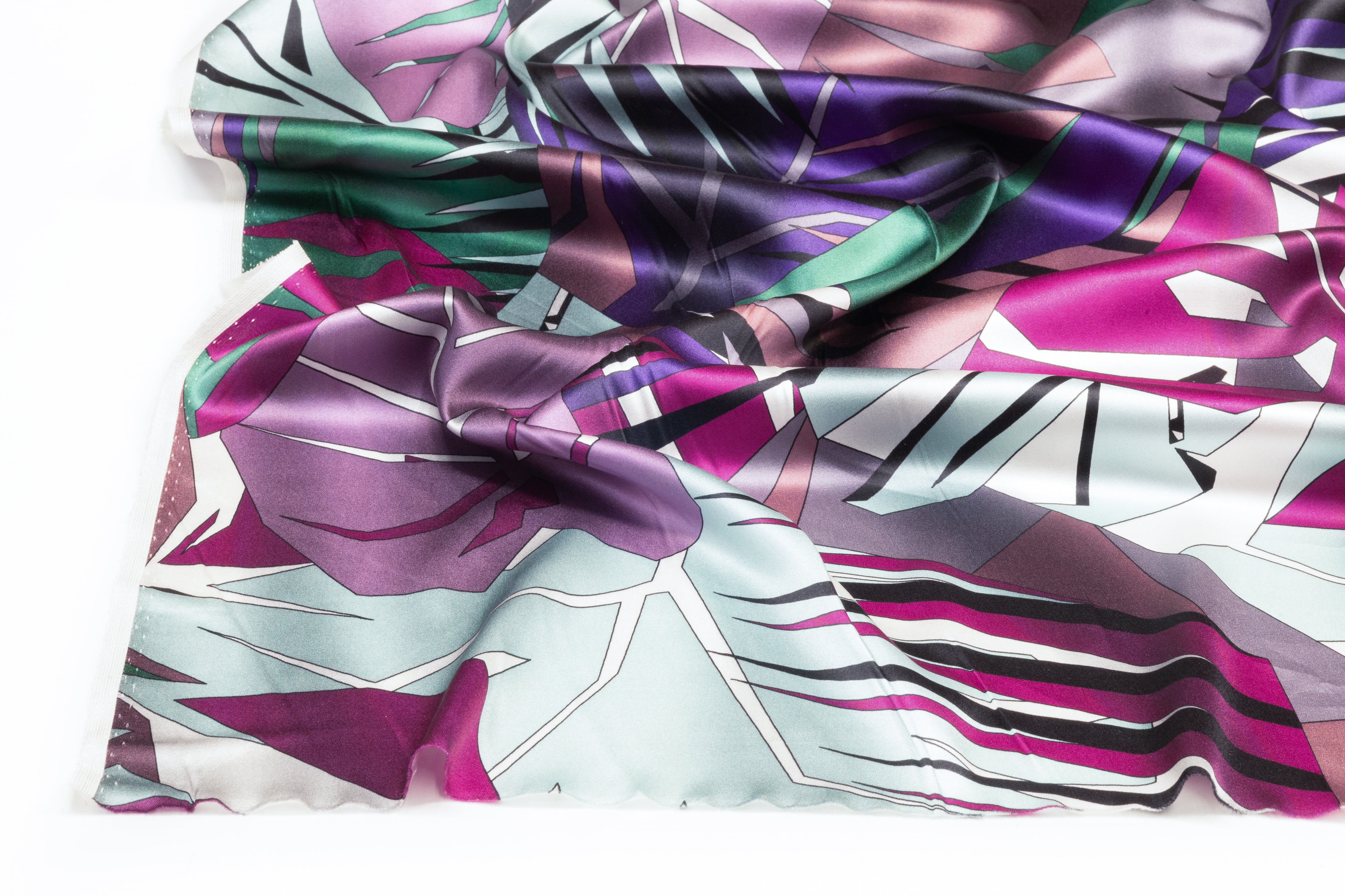 Geometric Floral Italian Silk Charmeuse - Multicolor