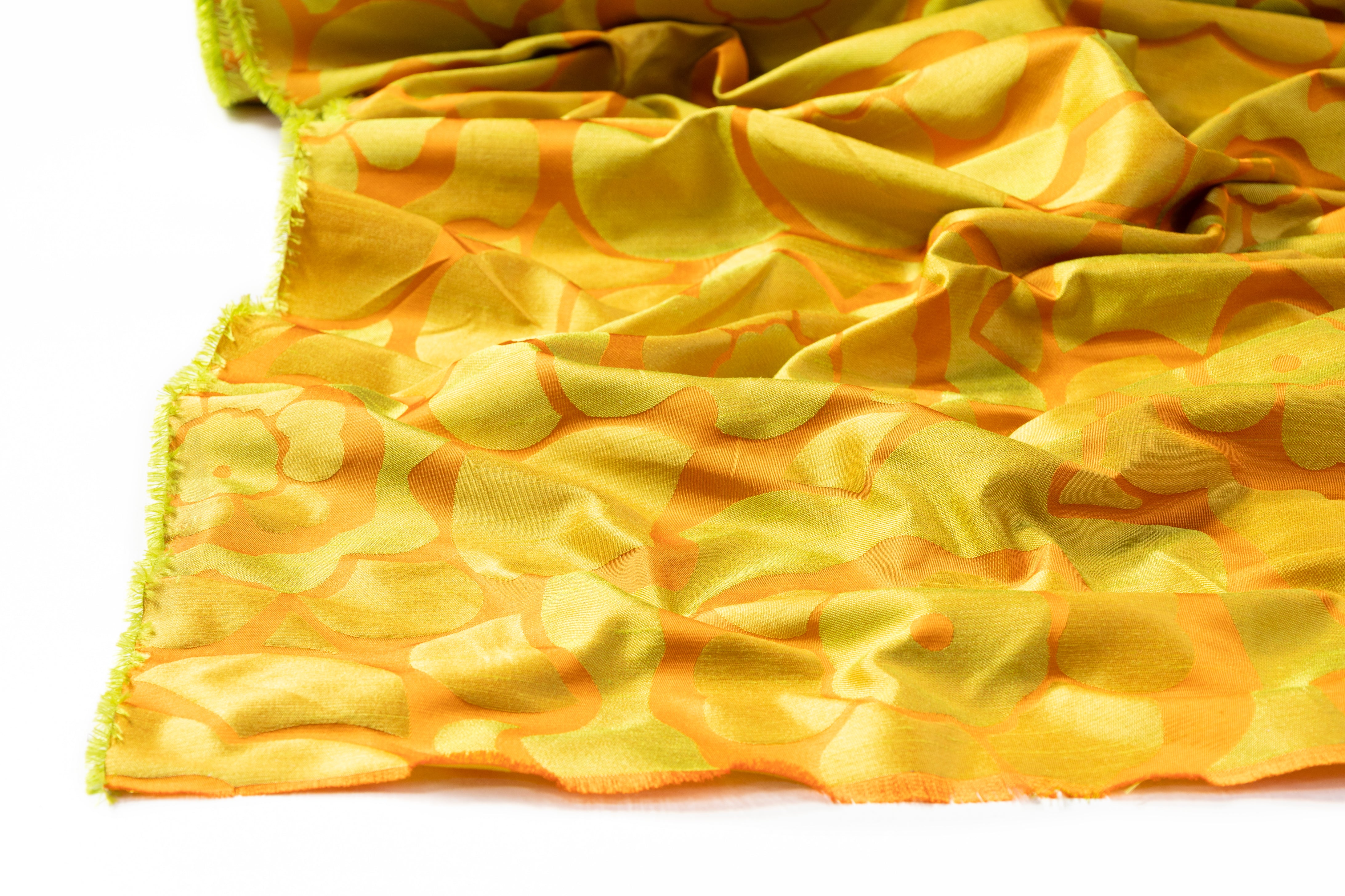 Floral Italian Silk Blend Brocade - Orange / Chartreuse