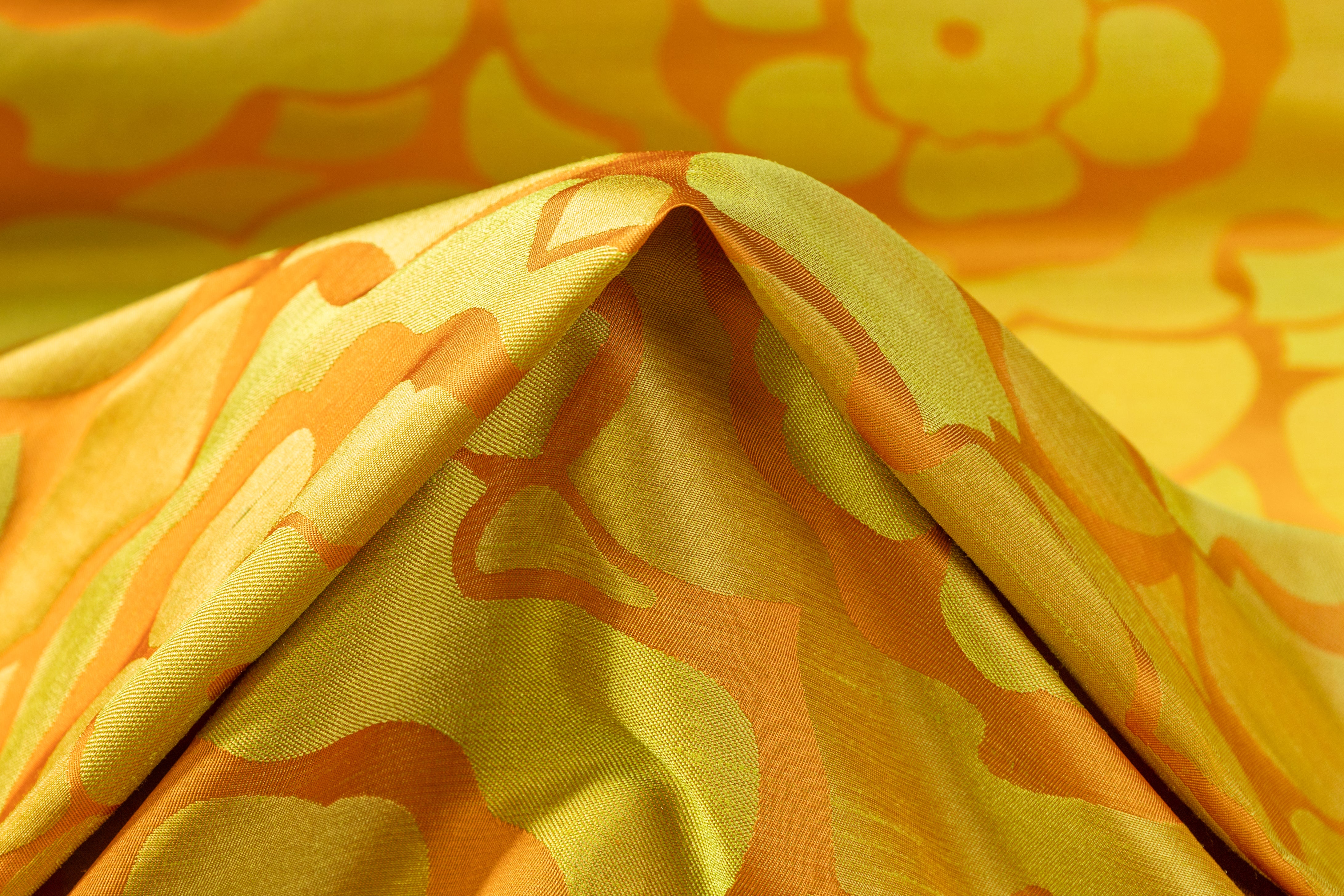 Floral Italian Silk Blend Brocade - Orange / Chartreuse