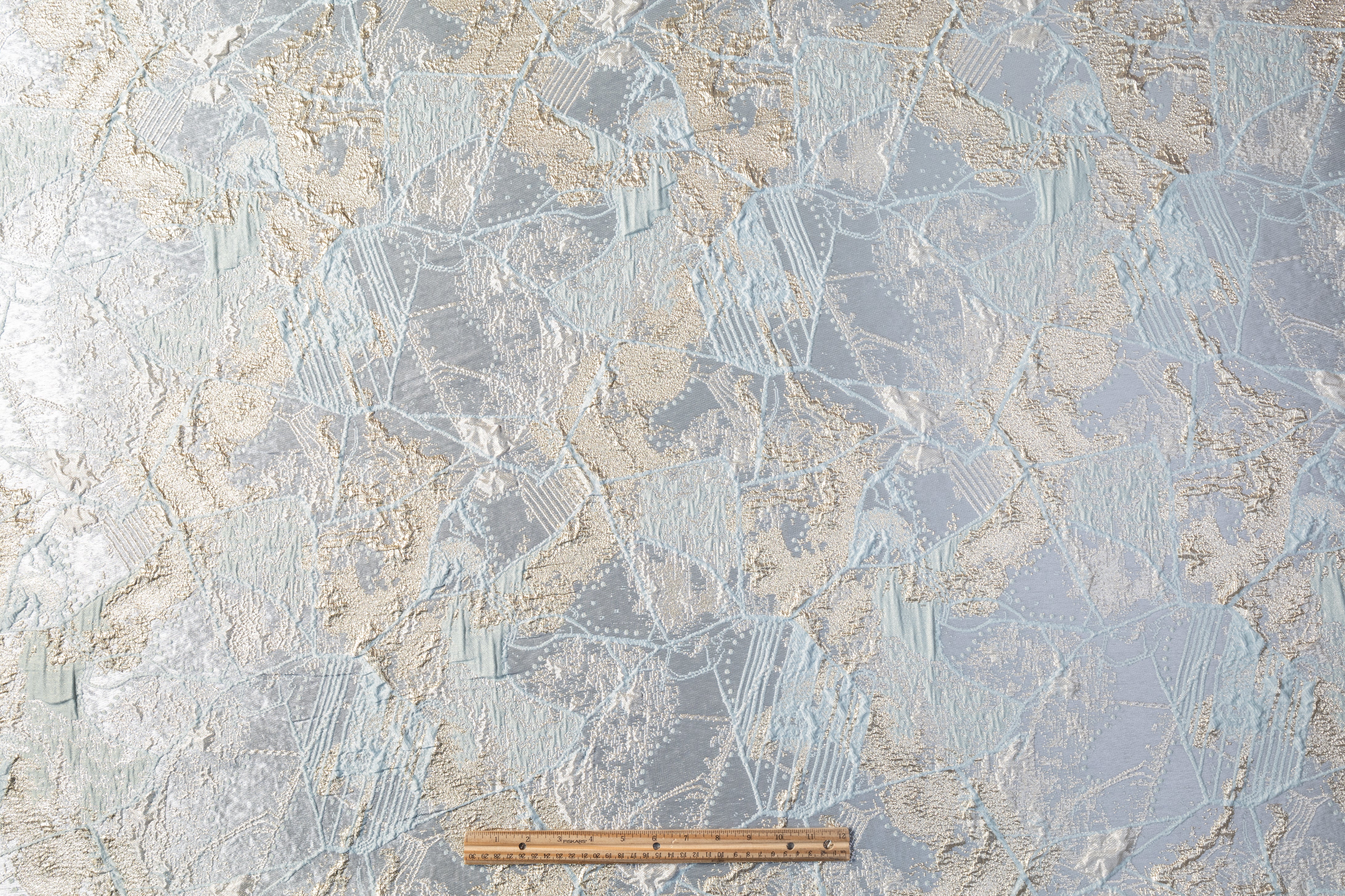 Abstract Metallic Cloqué Brocade - Gold / Blue / Platinum