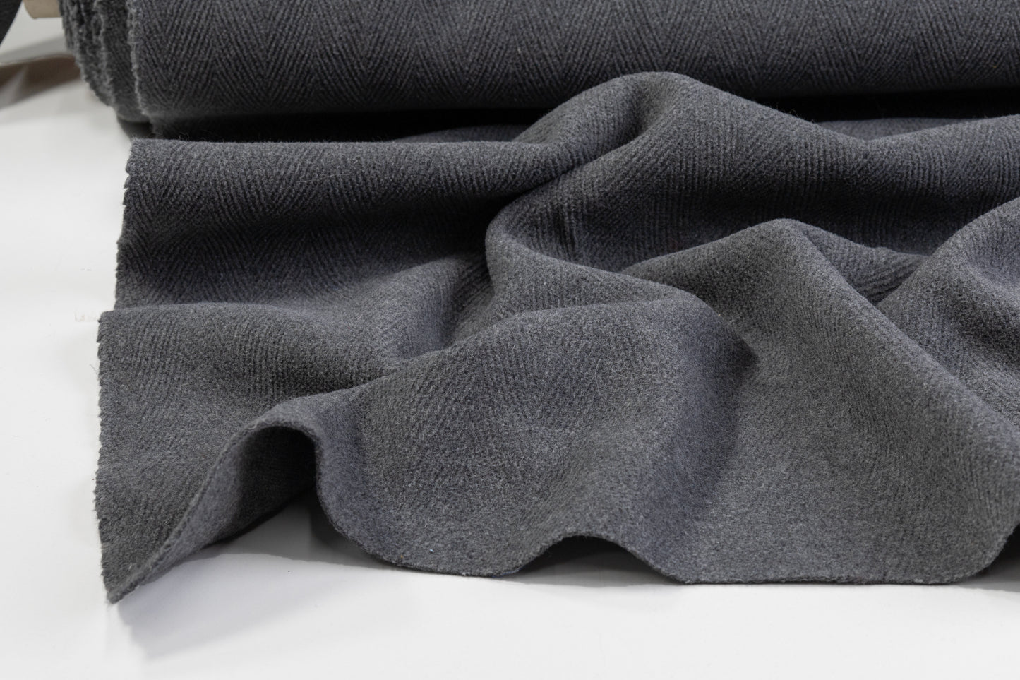 Double Faced Herringbone Wool Coating - Gray