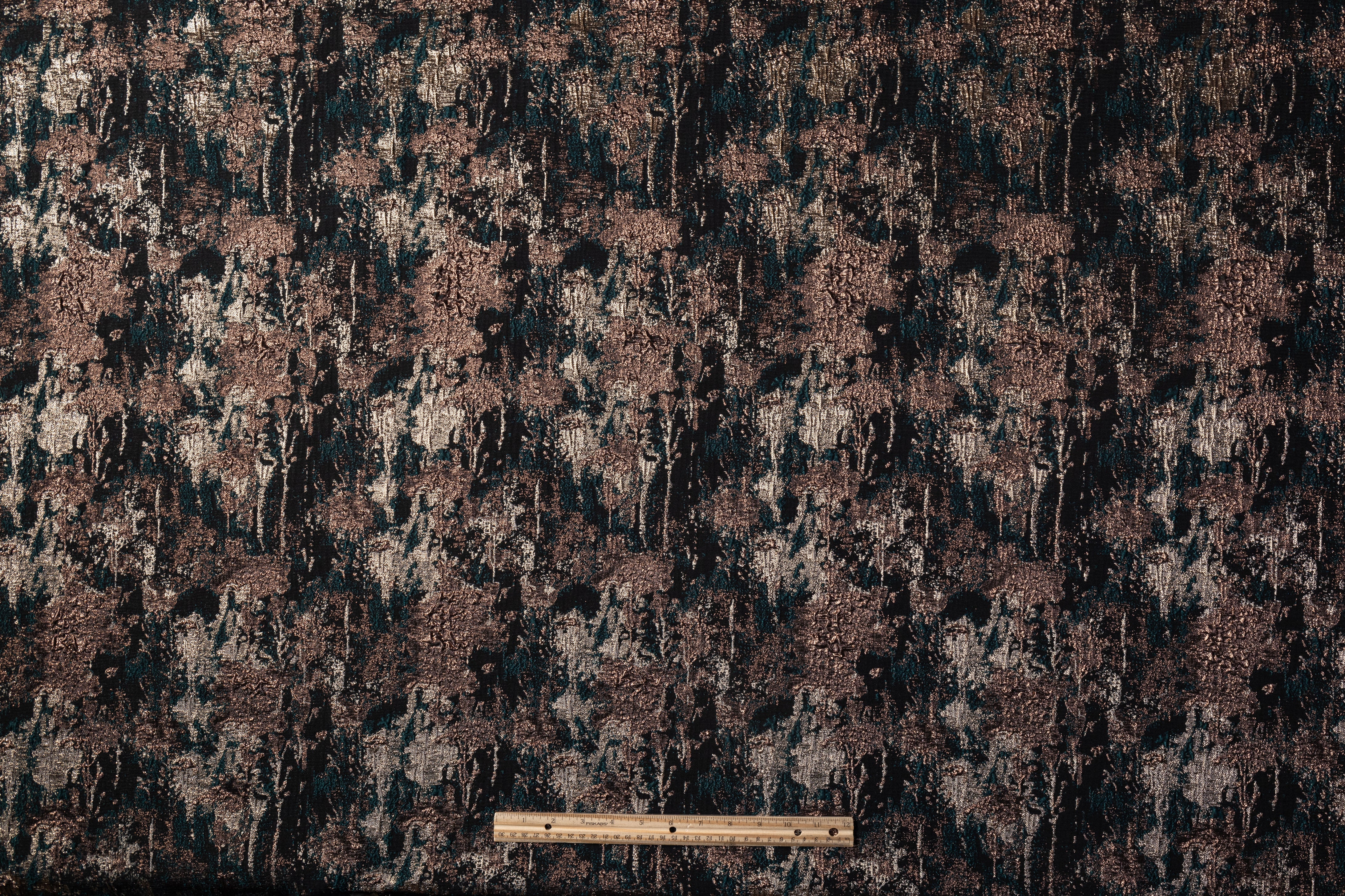 Abstract Metallic Cloqué Brocade - Green / Bronze / Gold
