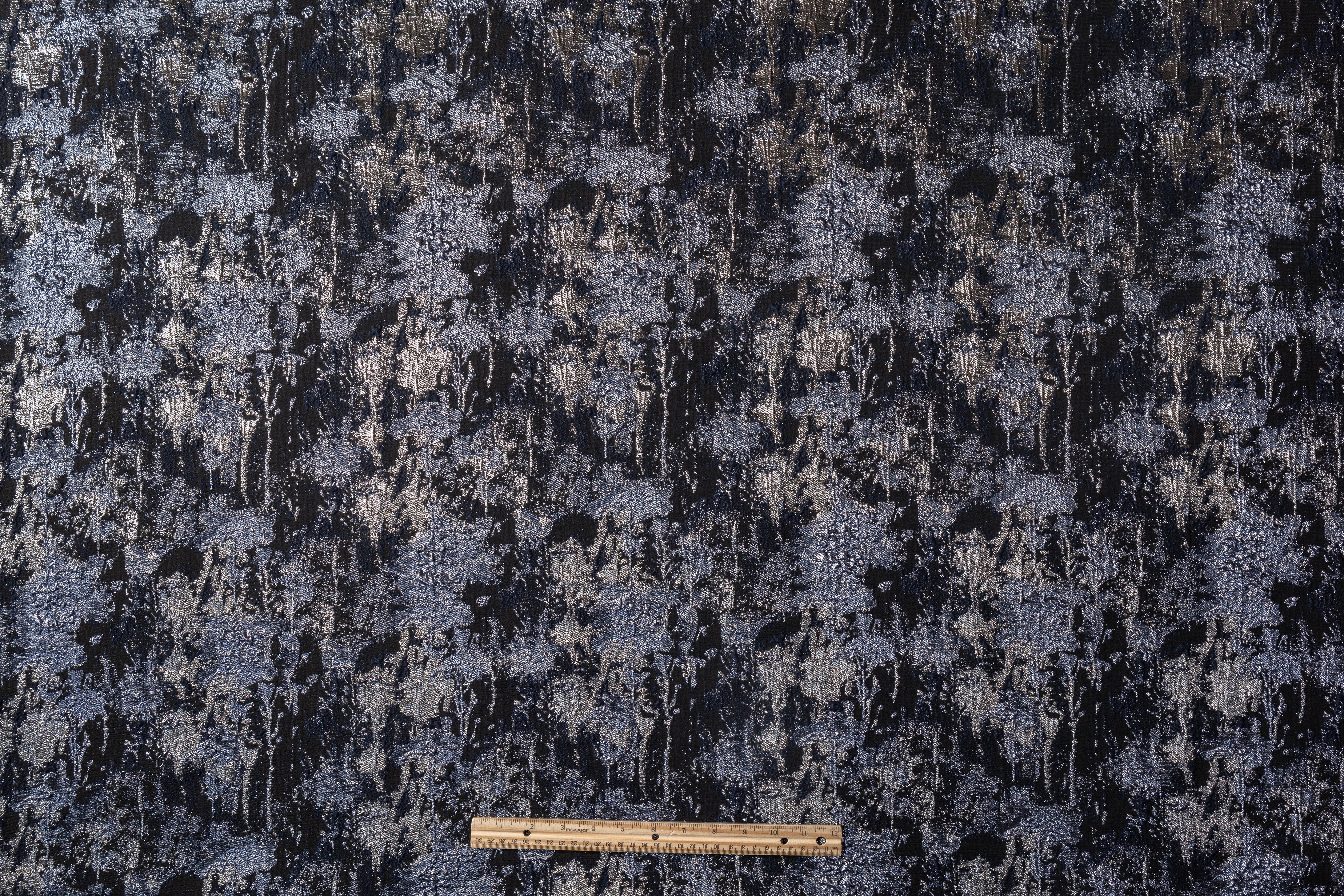 Abstract Metallic Cloqué Brocade - Navy / Black / Gray / Platinum
