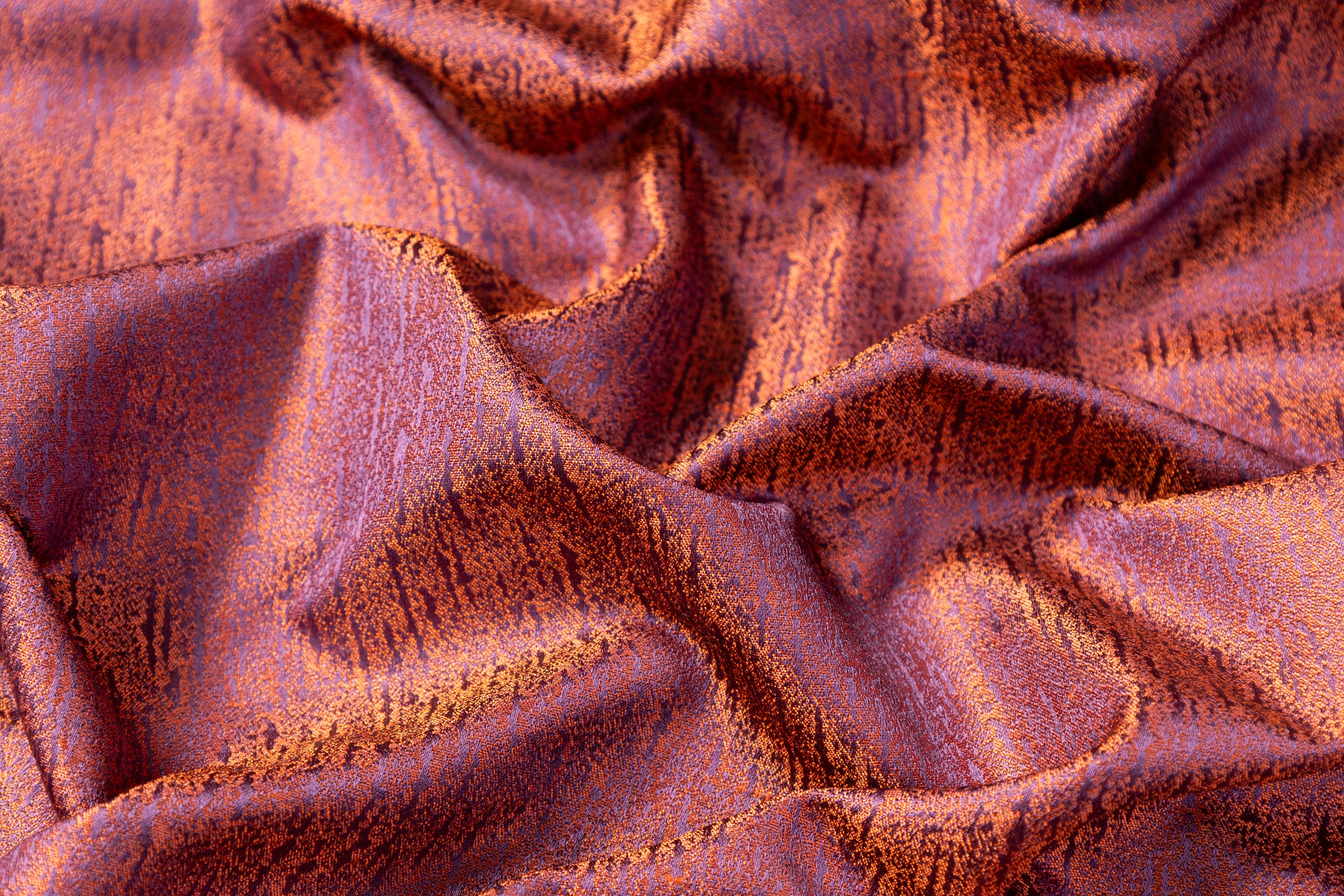 Iridescent Italian Silk Jacquard - Burnt Orange / Purple