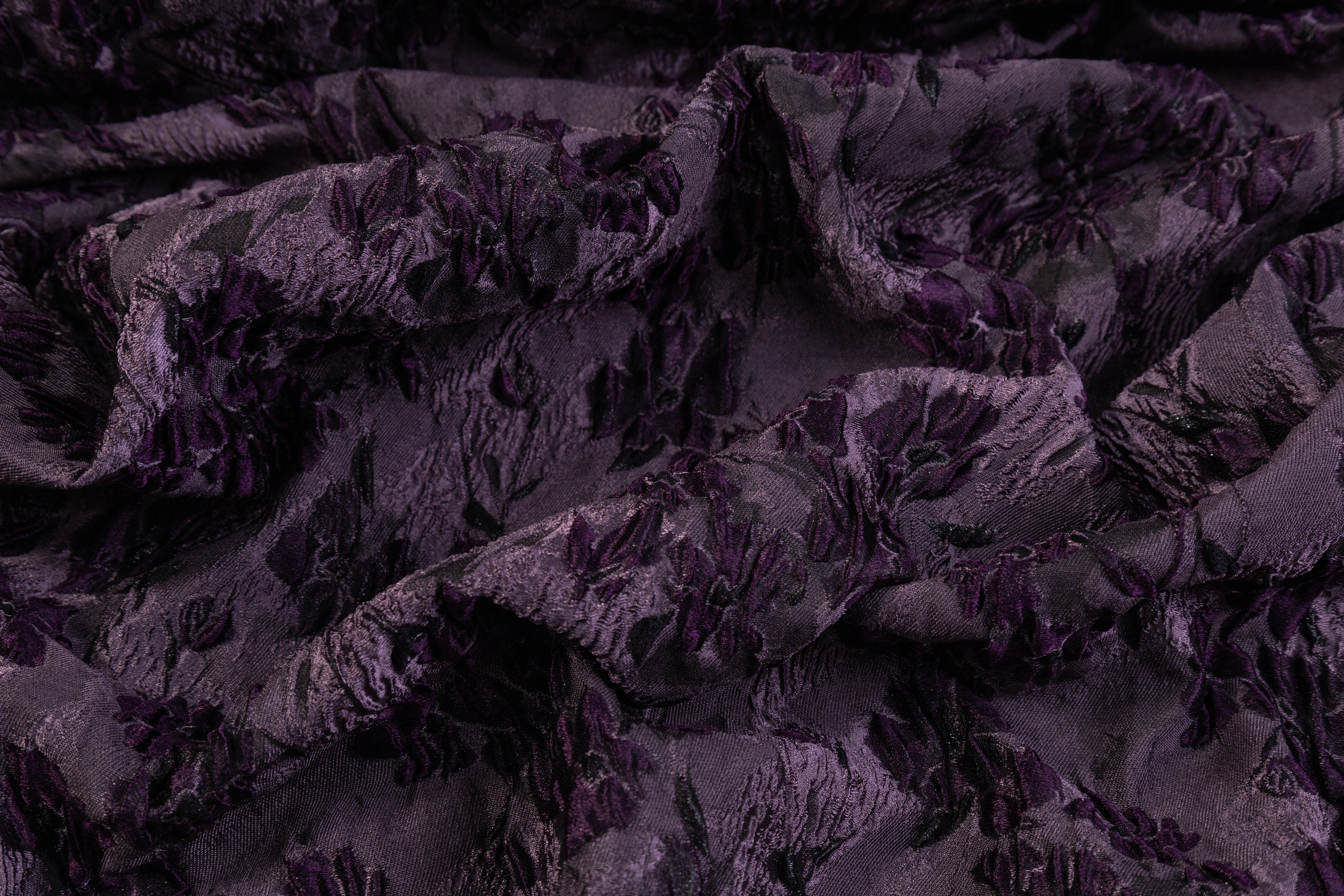 Floral Crushed Metallic Italian Brocade - Purple