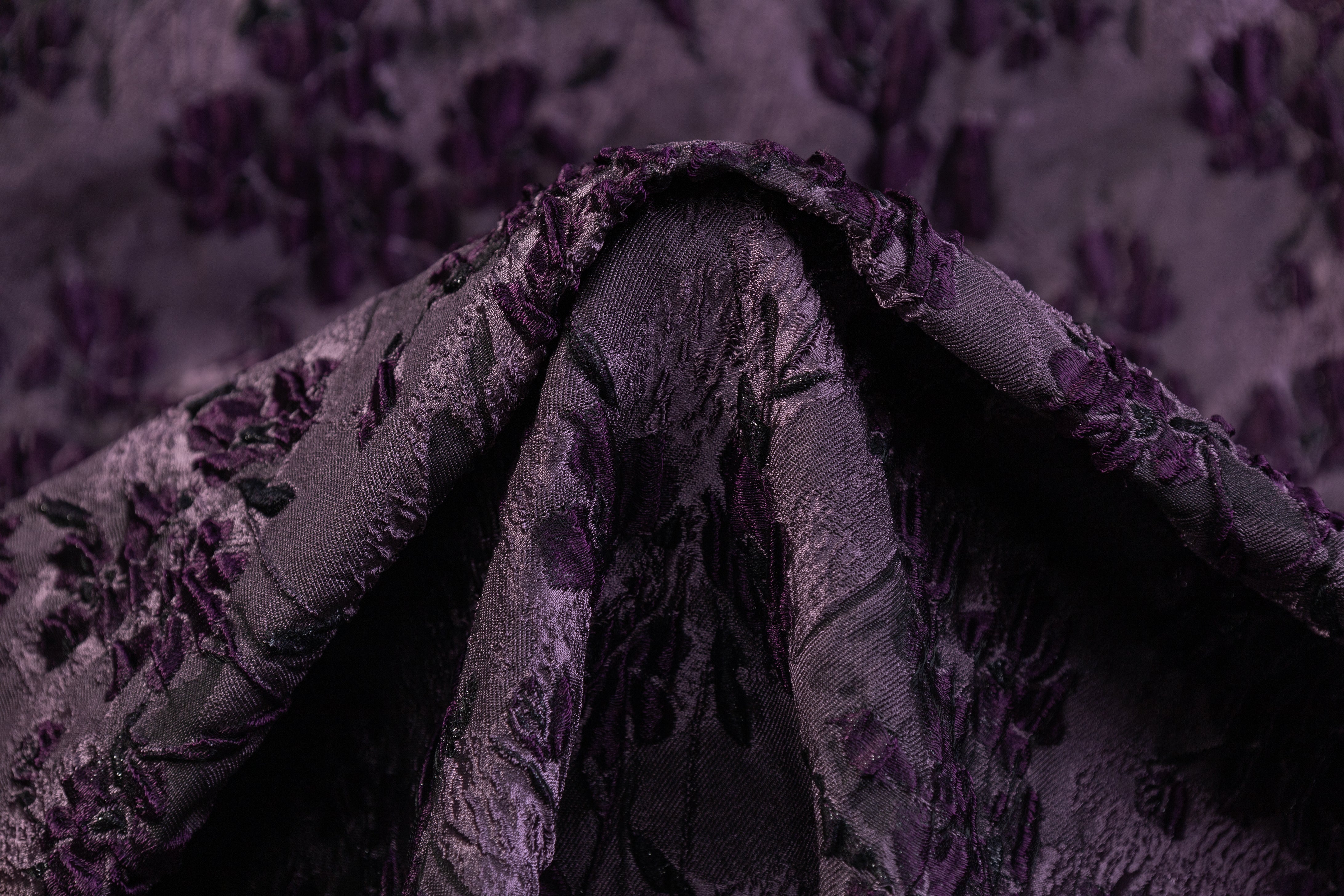 Floral Crushed Metallic Italian Brocade - Purple