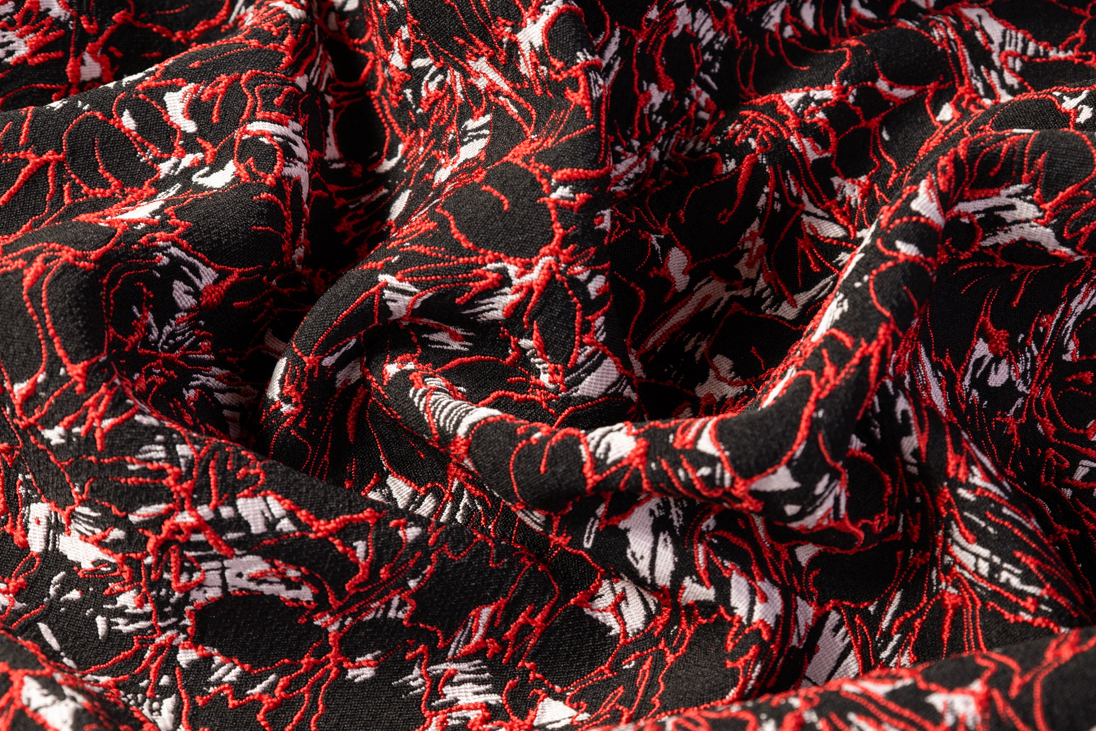 Abstract Italian Stretch Brocade - Red / Black