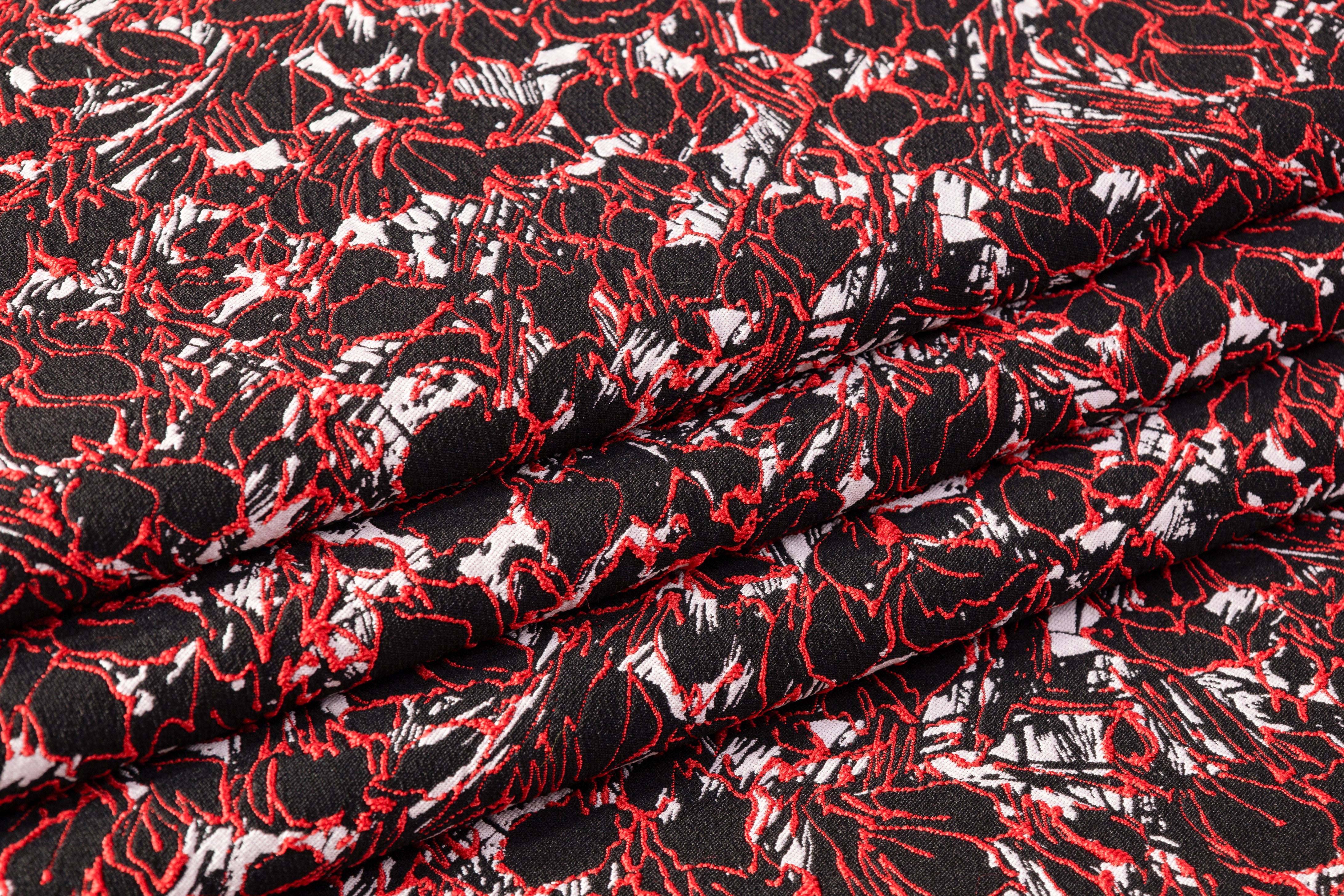 Abstract Italian Stretch Brocade - Red / Black