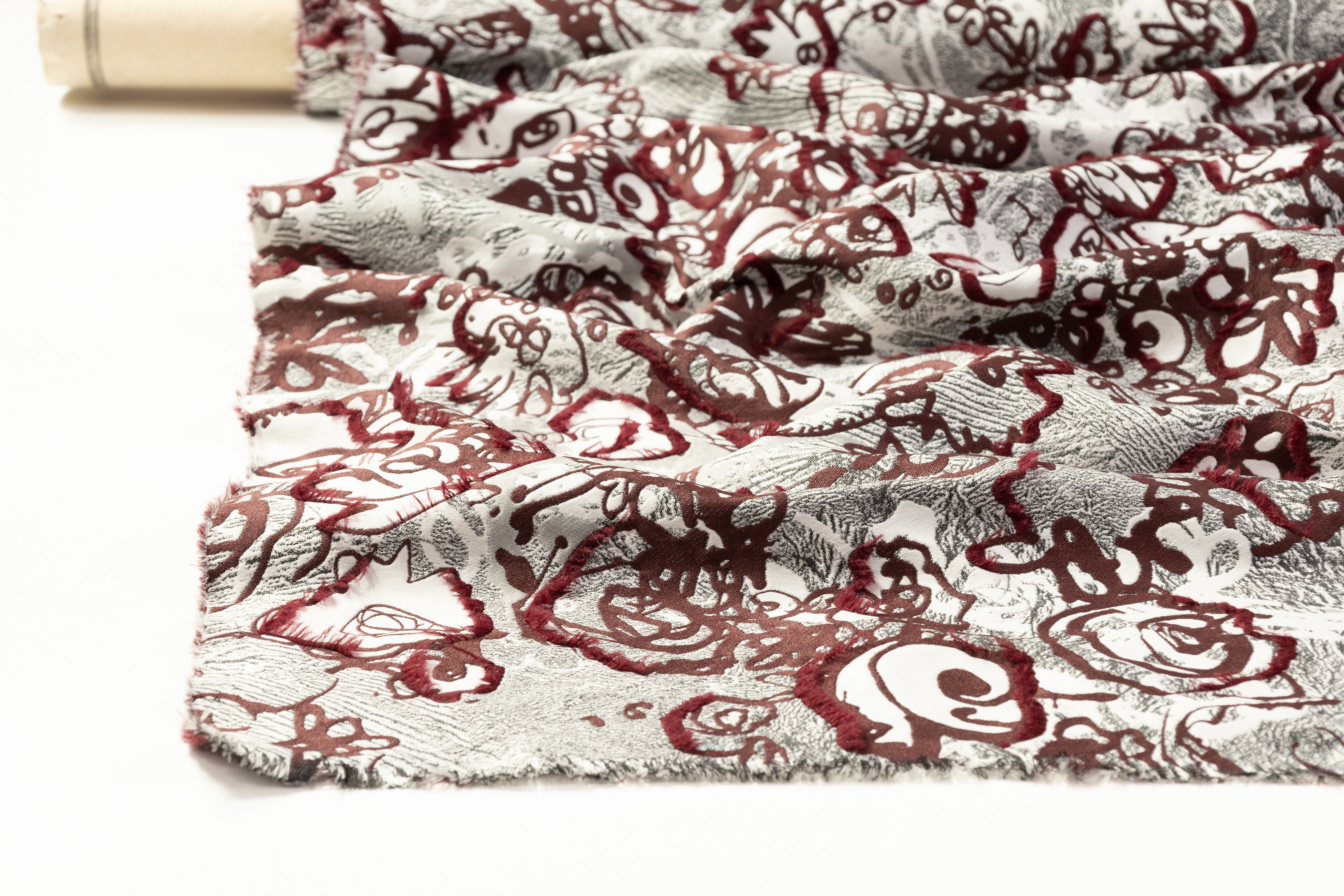 Abstract Italian Fil Coupé Brocade - Burgundy / Gray / White