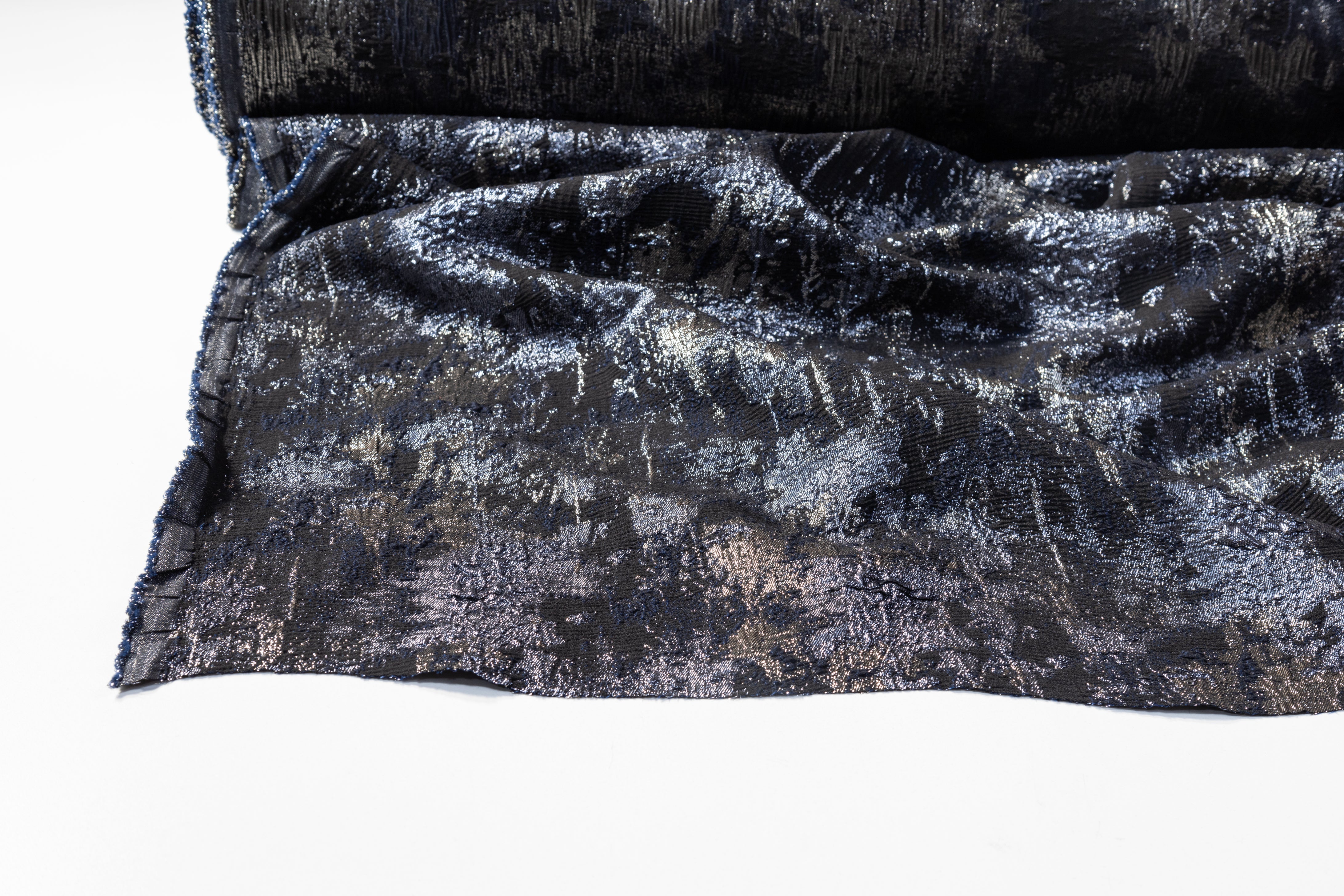 Abstract Metallic Cloqué Brocade - Navy / Black / Gray / Platinum
