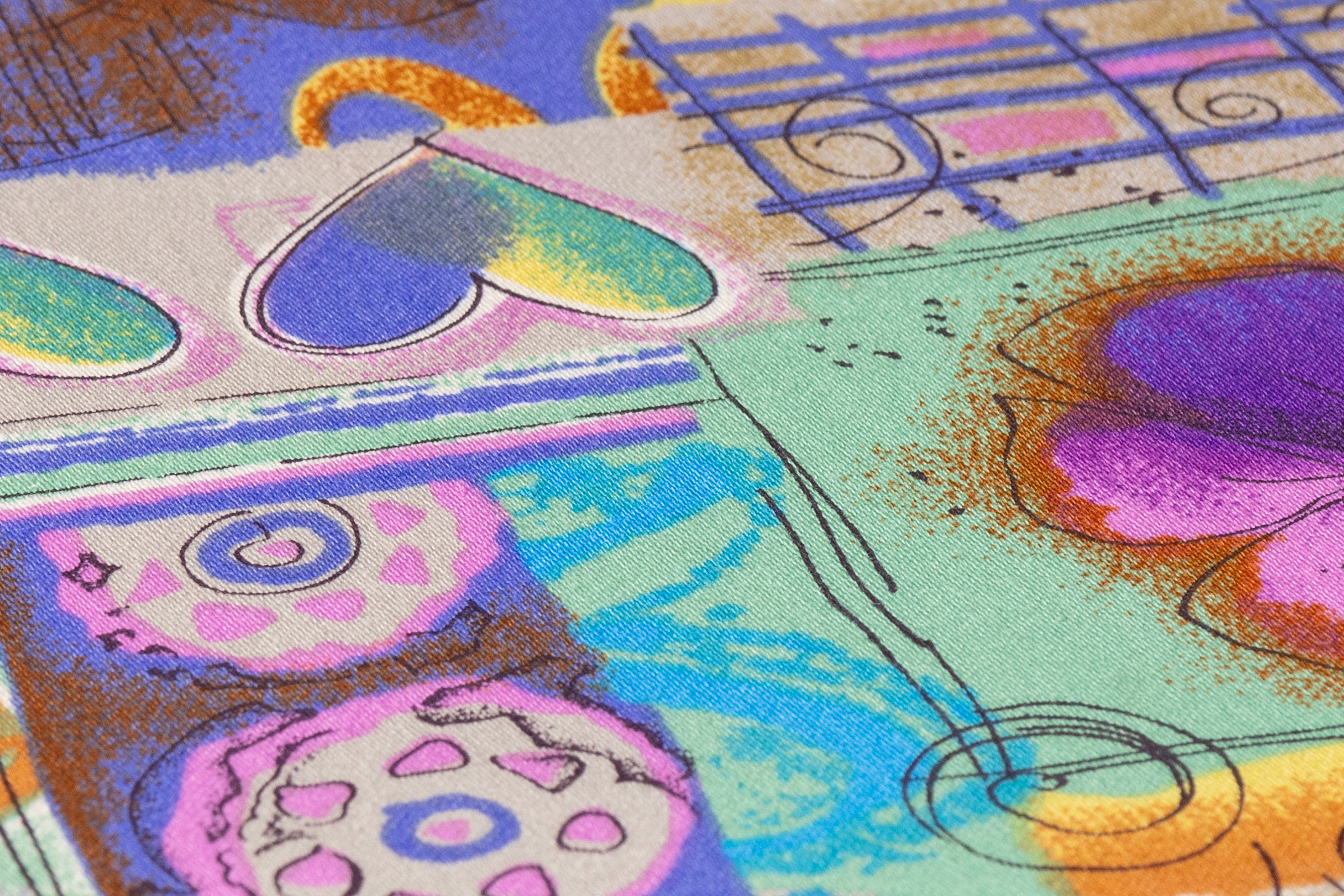 Floral Collage Japanese Cotton Twill - Green / Orange / Purple