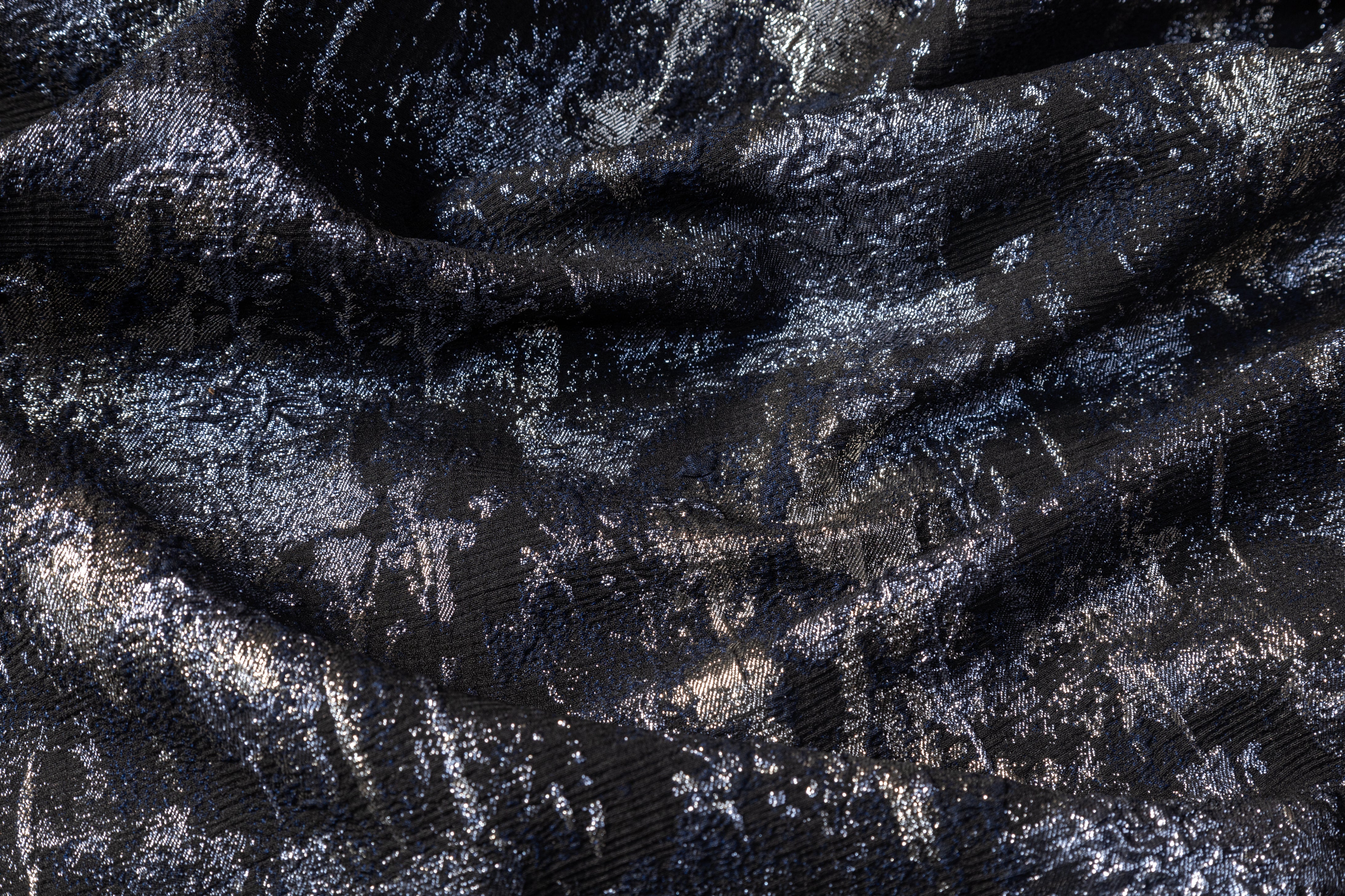 Abstract Metallic Cloqué Brocade - Navy / Black / Gray / Platinum