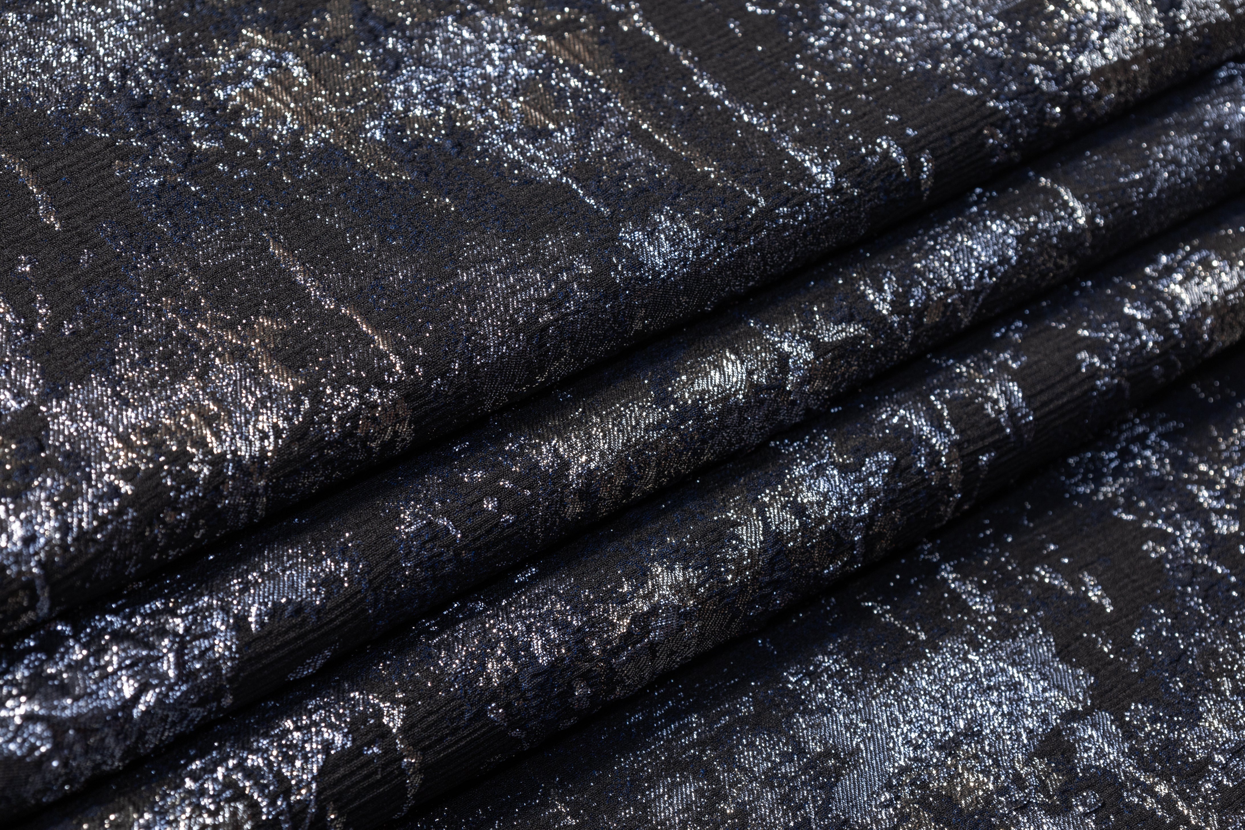 Abstract Metallic Cloqué Brocade - Navy / Black / Gray / Platinum