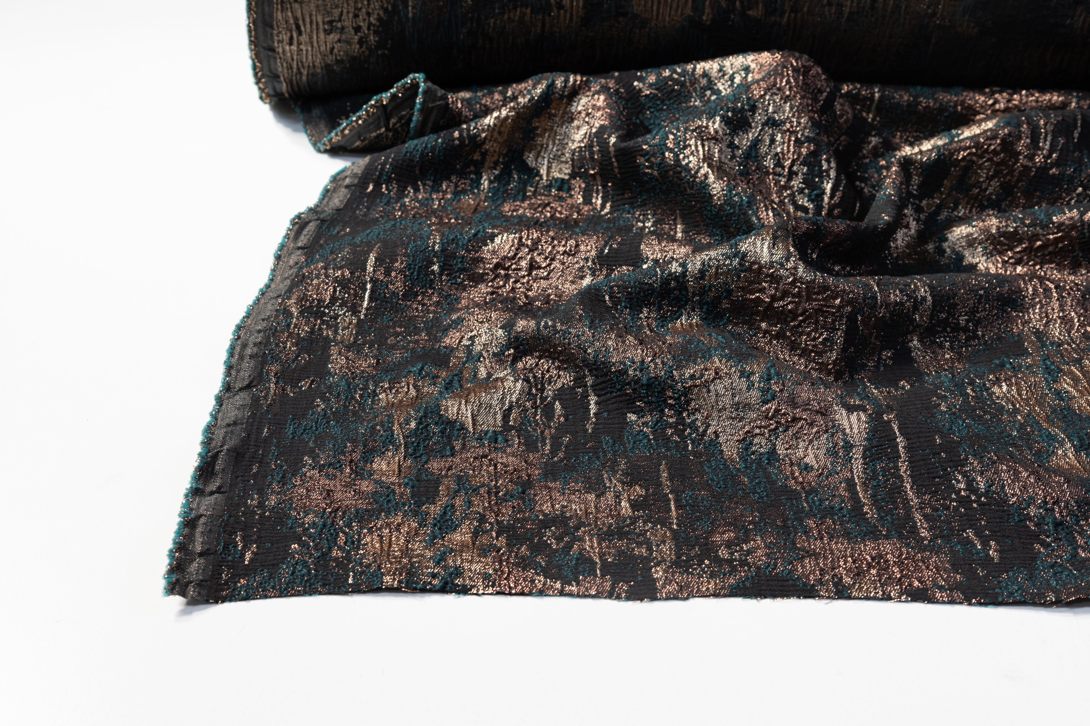 Abstract Metallic Cloqué Brocade - Green / Bronze / Gold