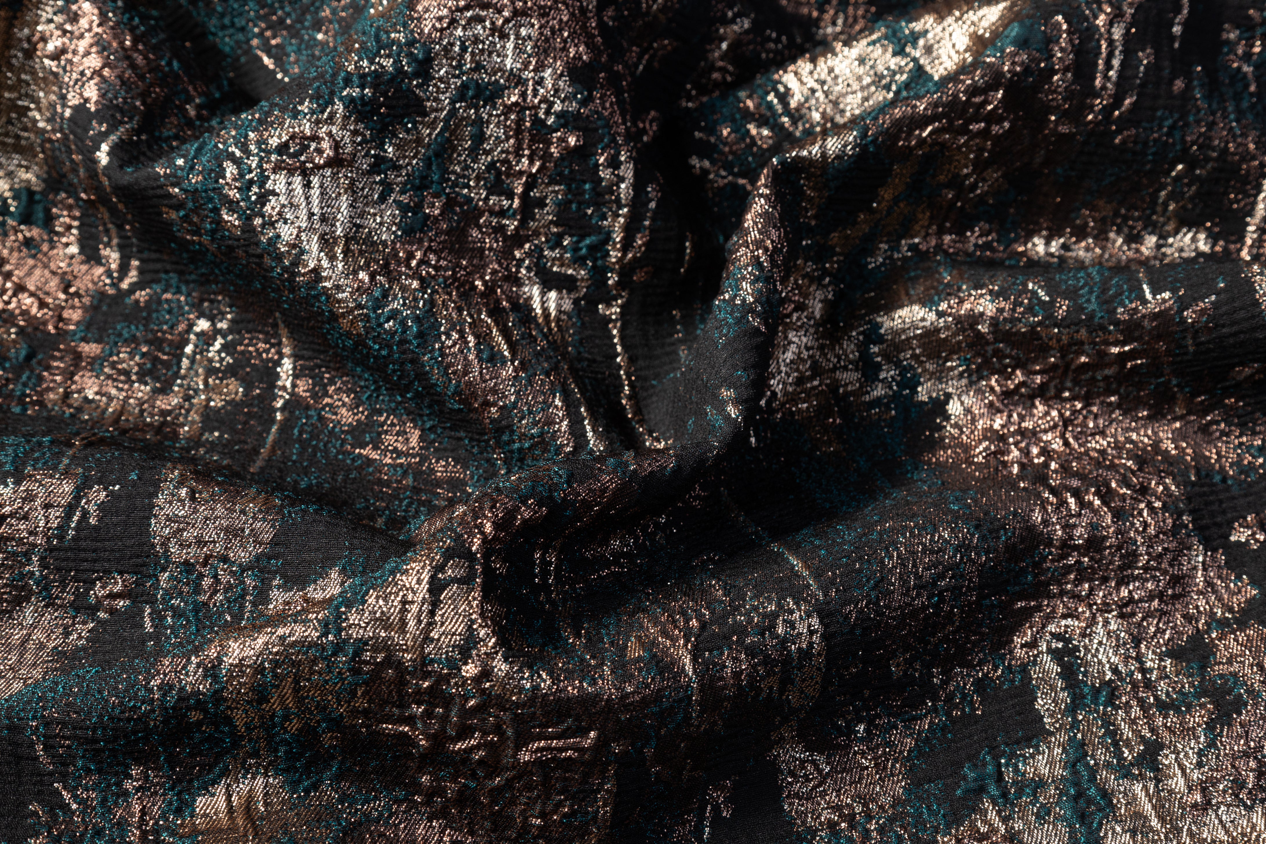 Abstract Metallic Cloqué Brocade - Green / Bronze / Gold