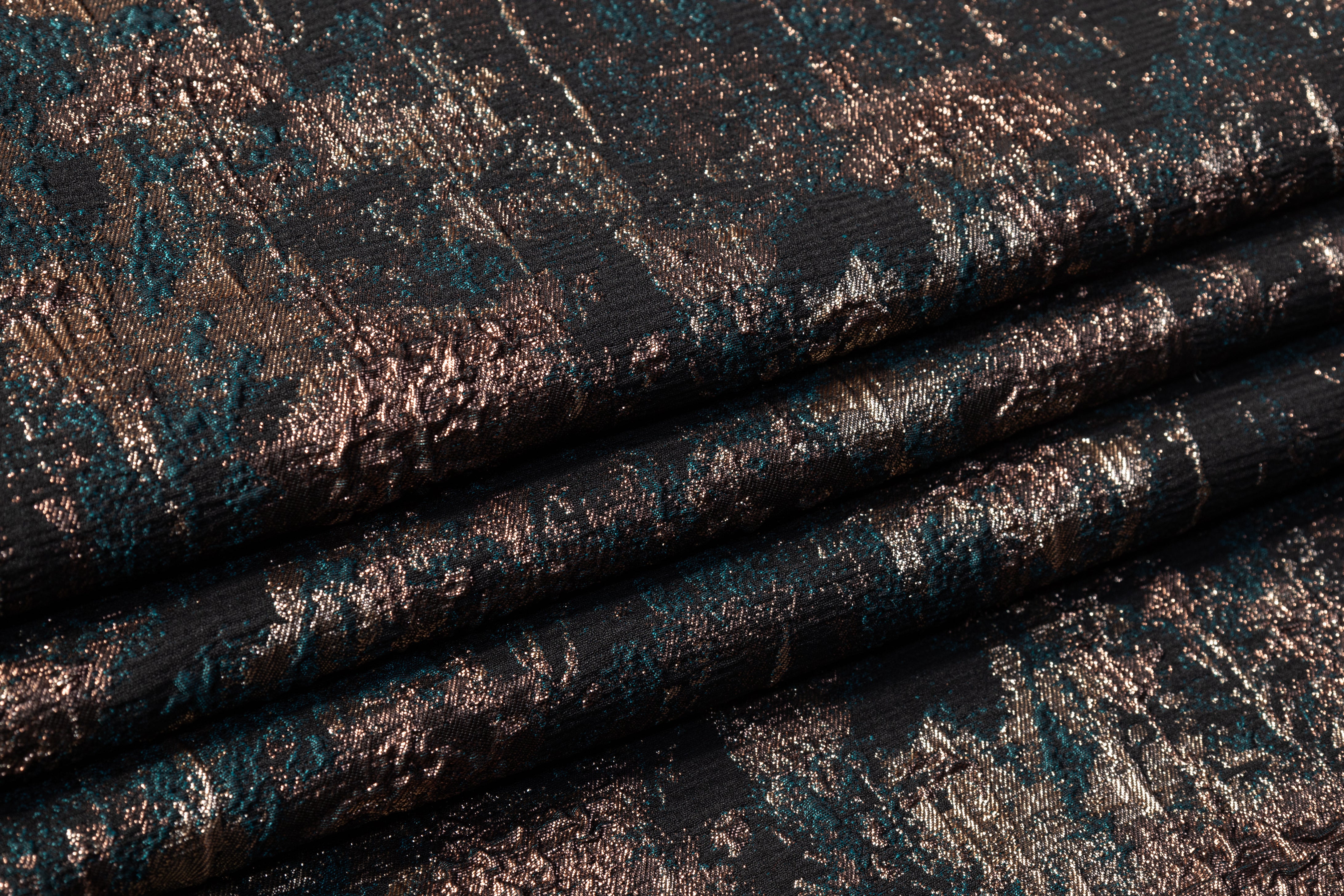 Abstract Metallic Cloqué Brocade - Green / Bronze / Gold