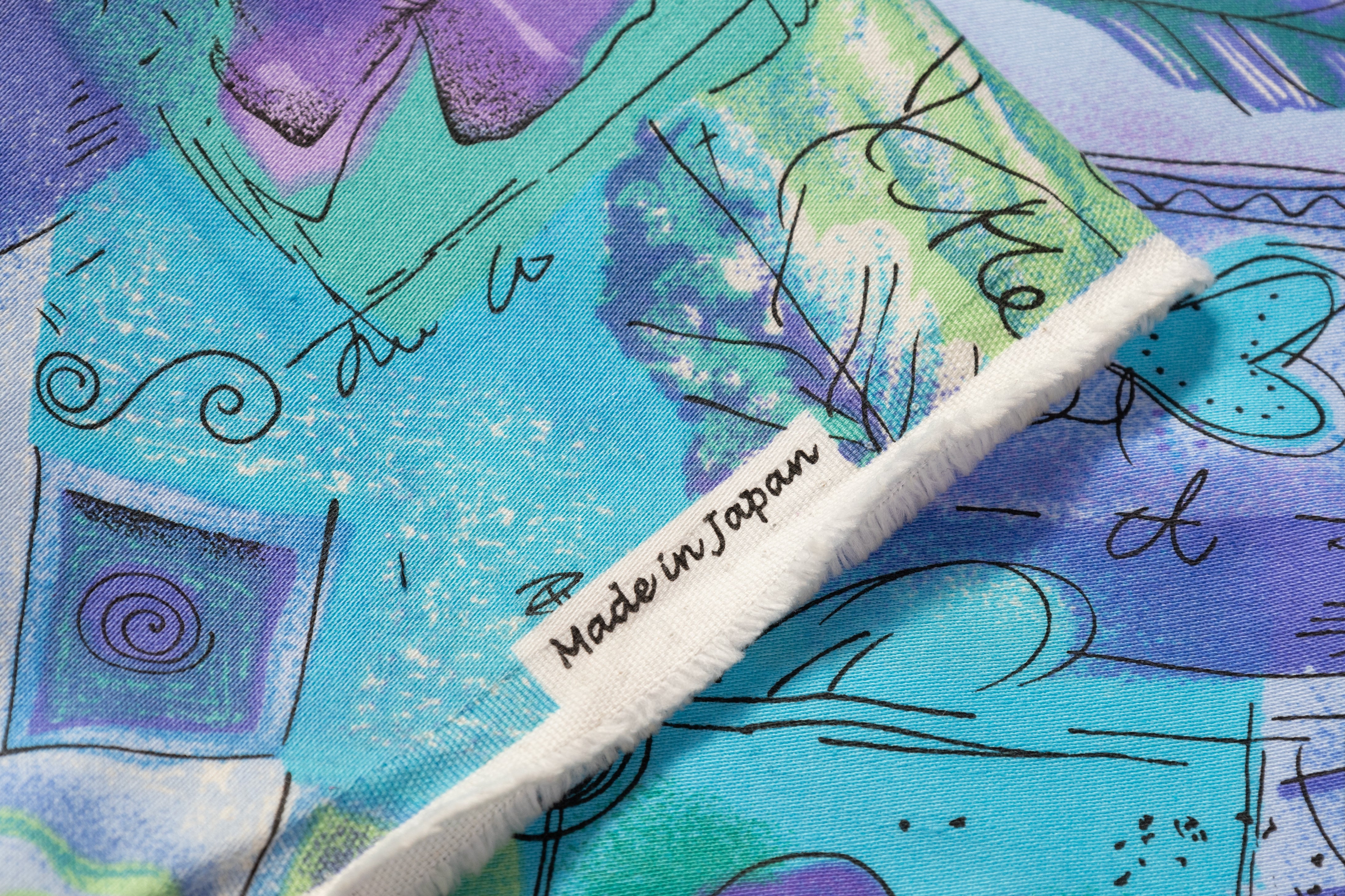 Floral Collage Japanese Cotton Twill - Blue / Green / Purple