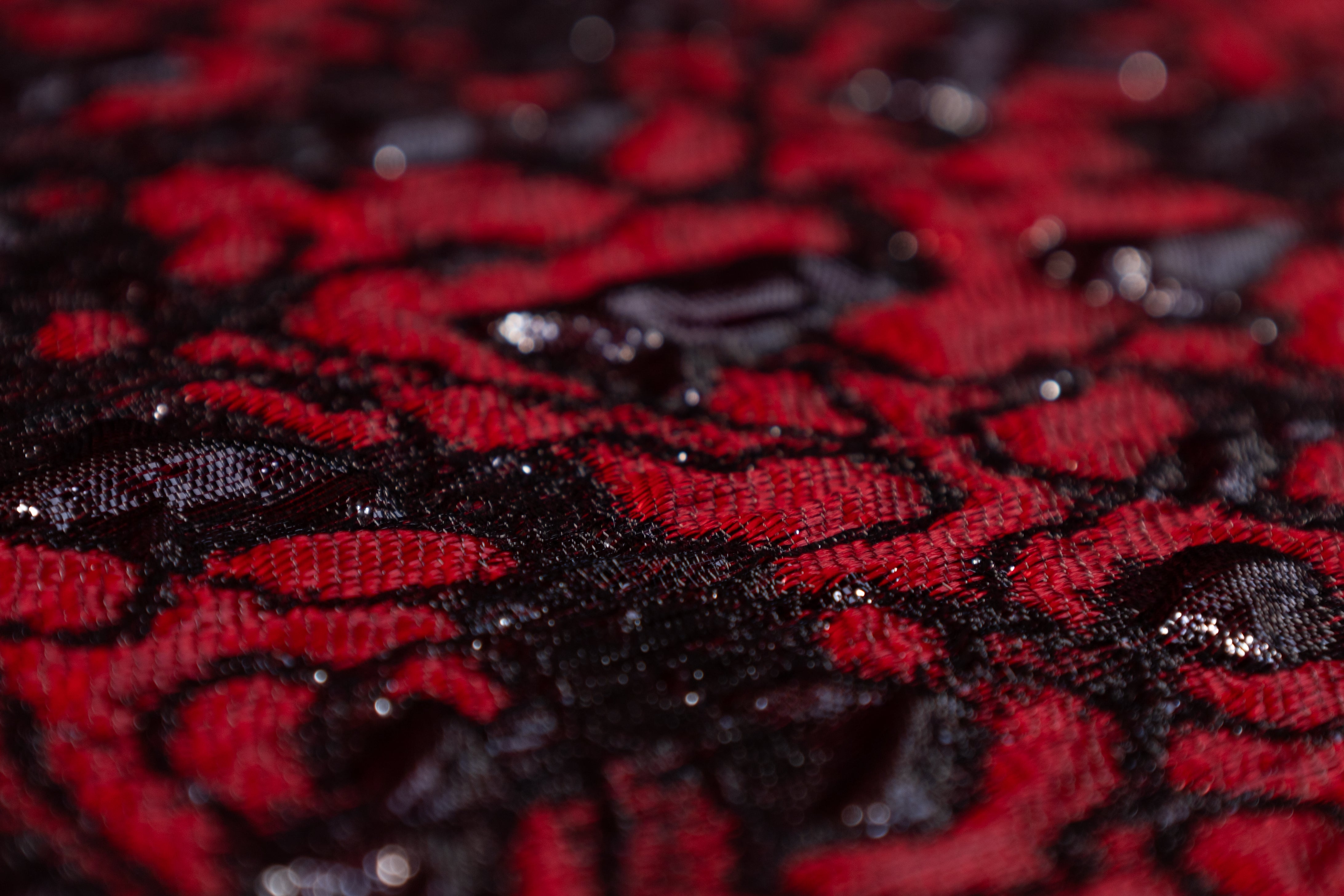 Abstract Metallic Cloqué Brocade - Red / Black