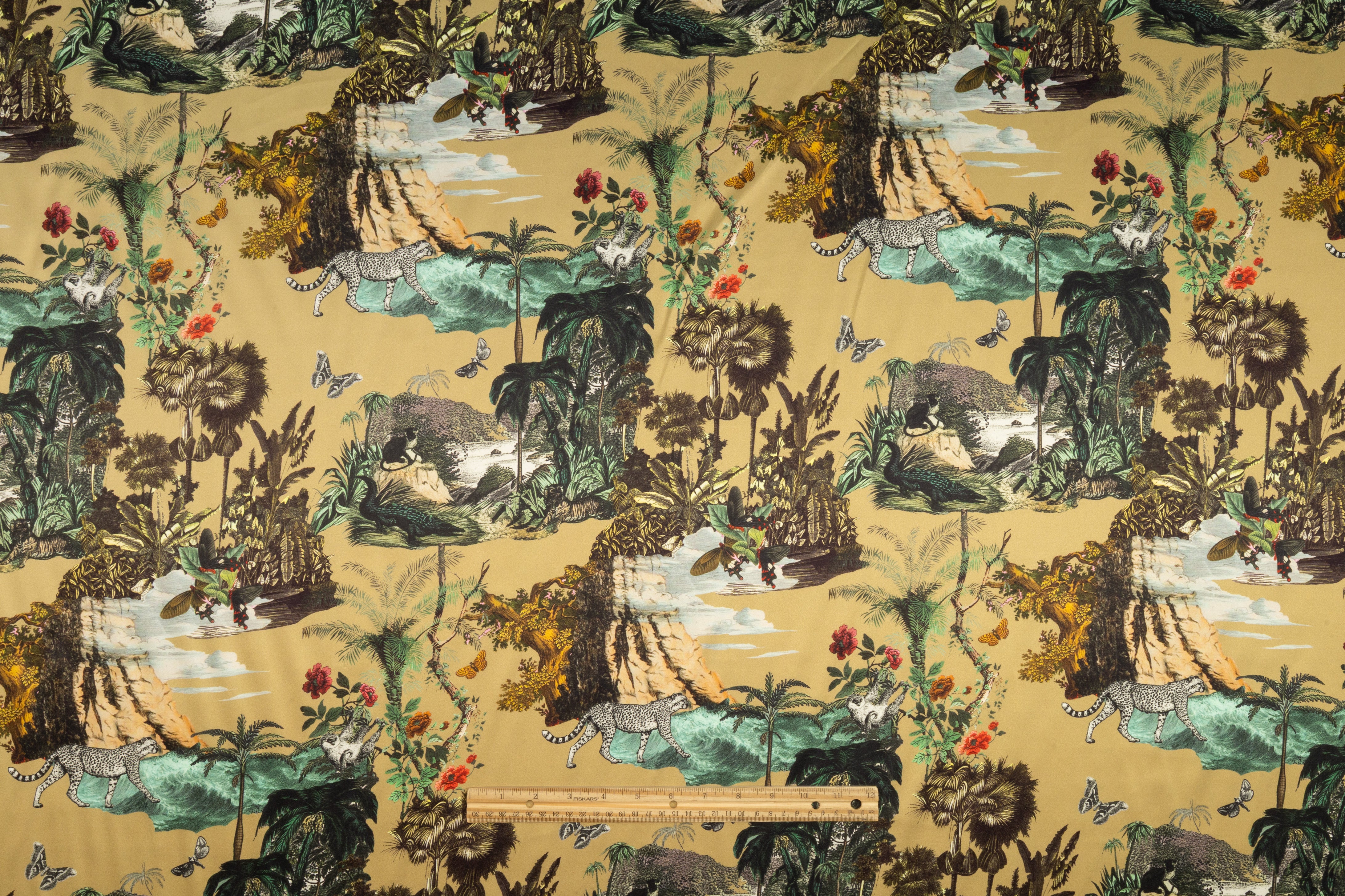 Jungle Toile Italian Silk Charmeuse - Dark Champagne