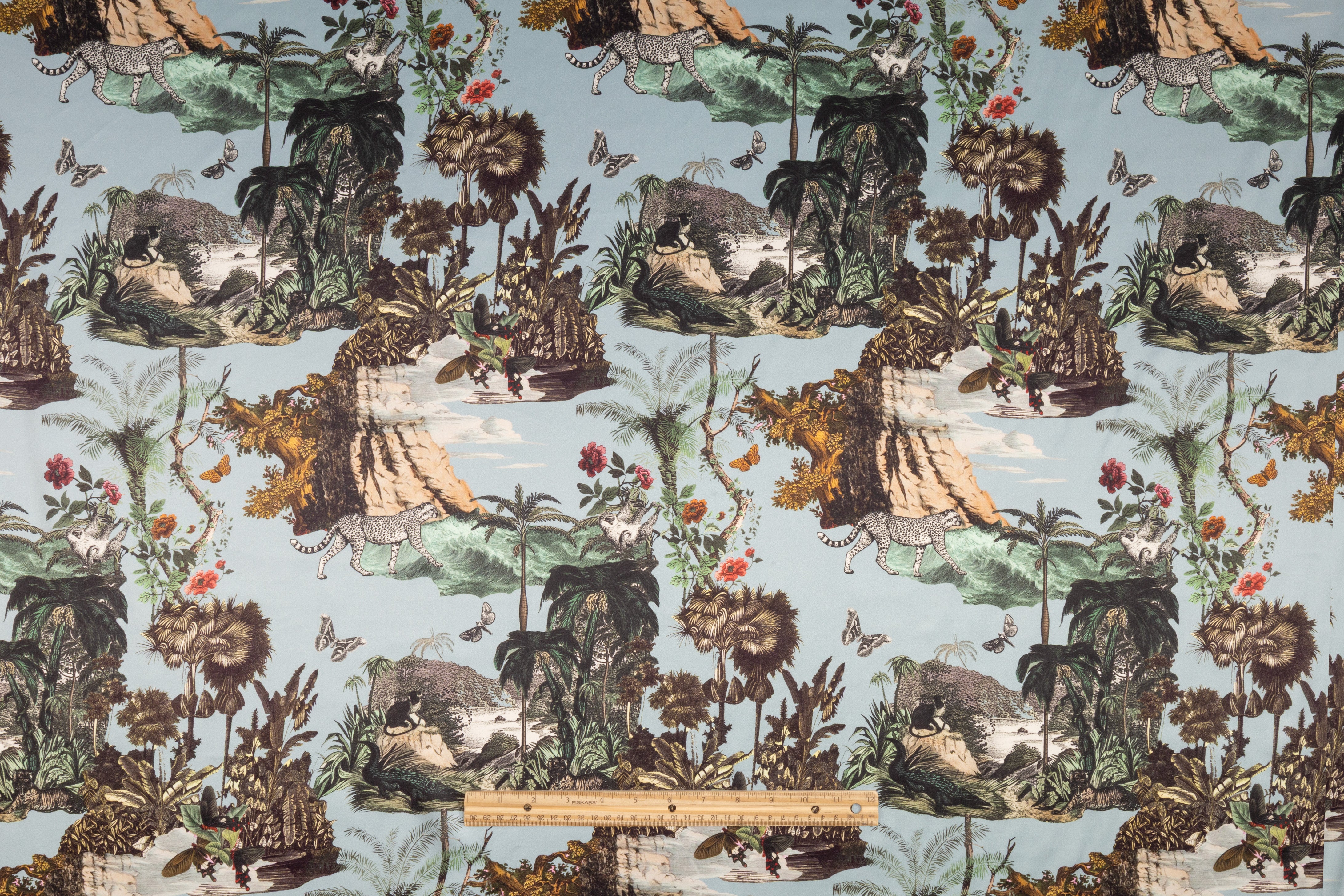 Jungle Toile Italian Silk Charmeuse - Blue