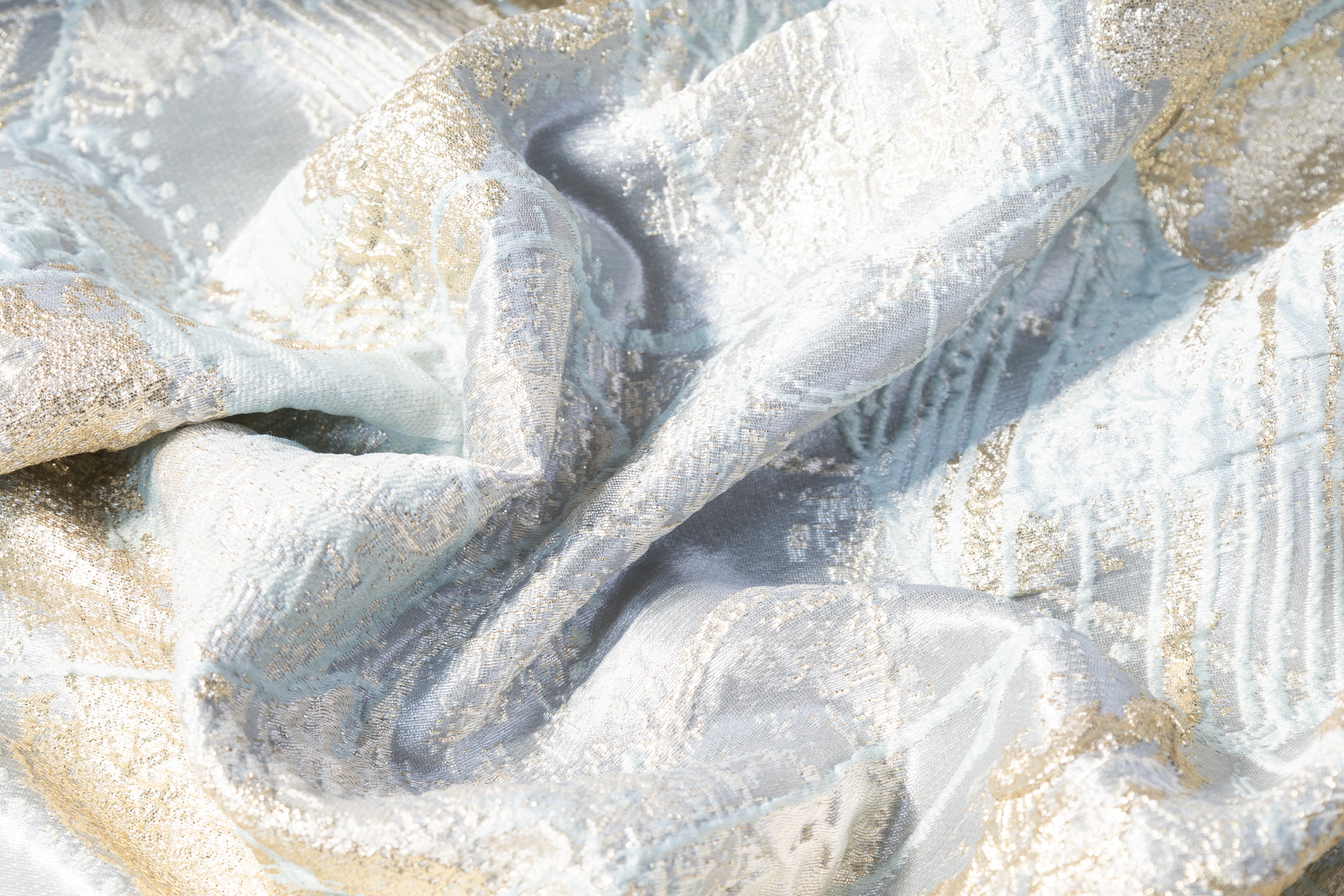 Abstract Metallic Cloqué Brocade - Gold / Blue / Platinum