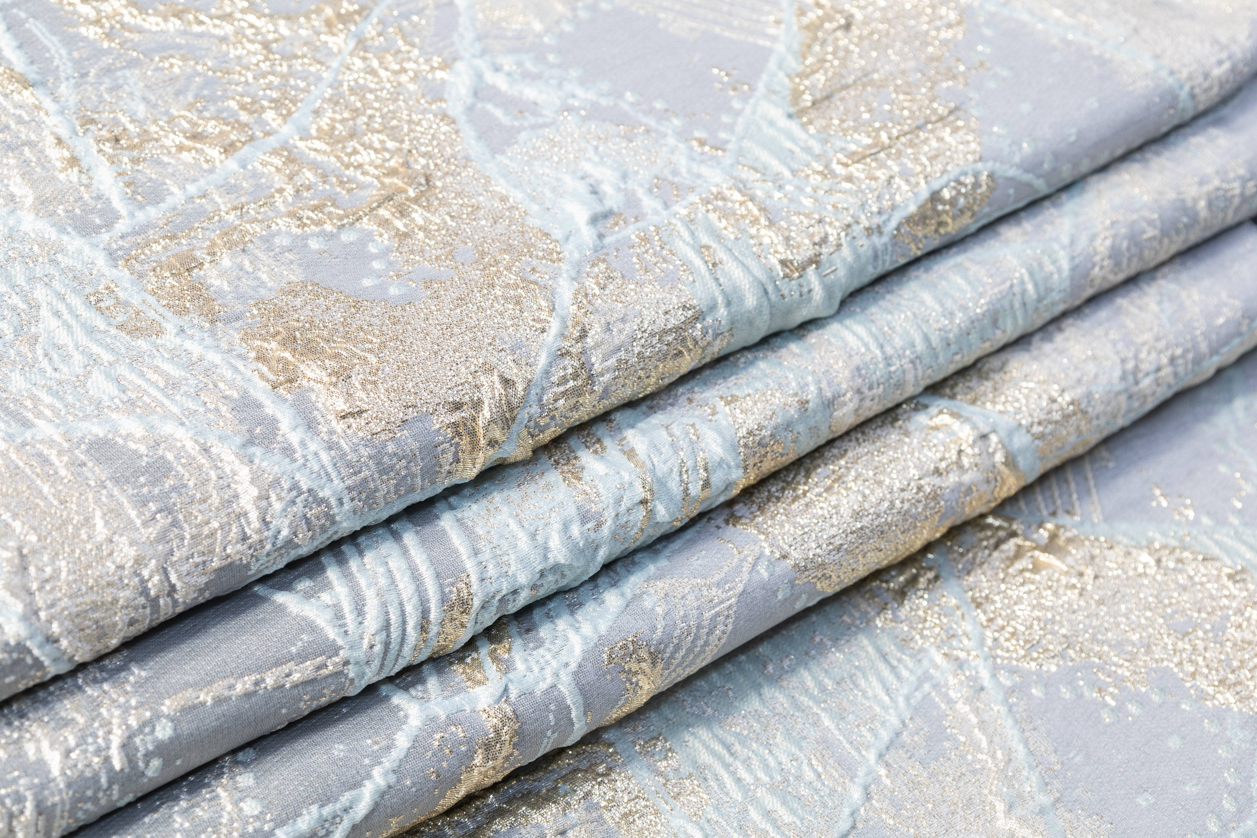 Abstract Metallic Cloqué Brocade - Gold / Blue / Platinum