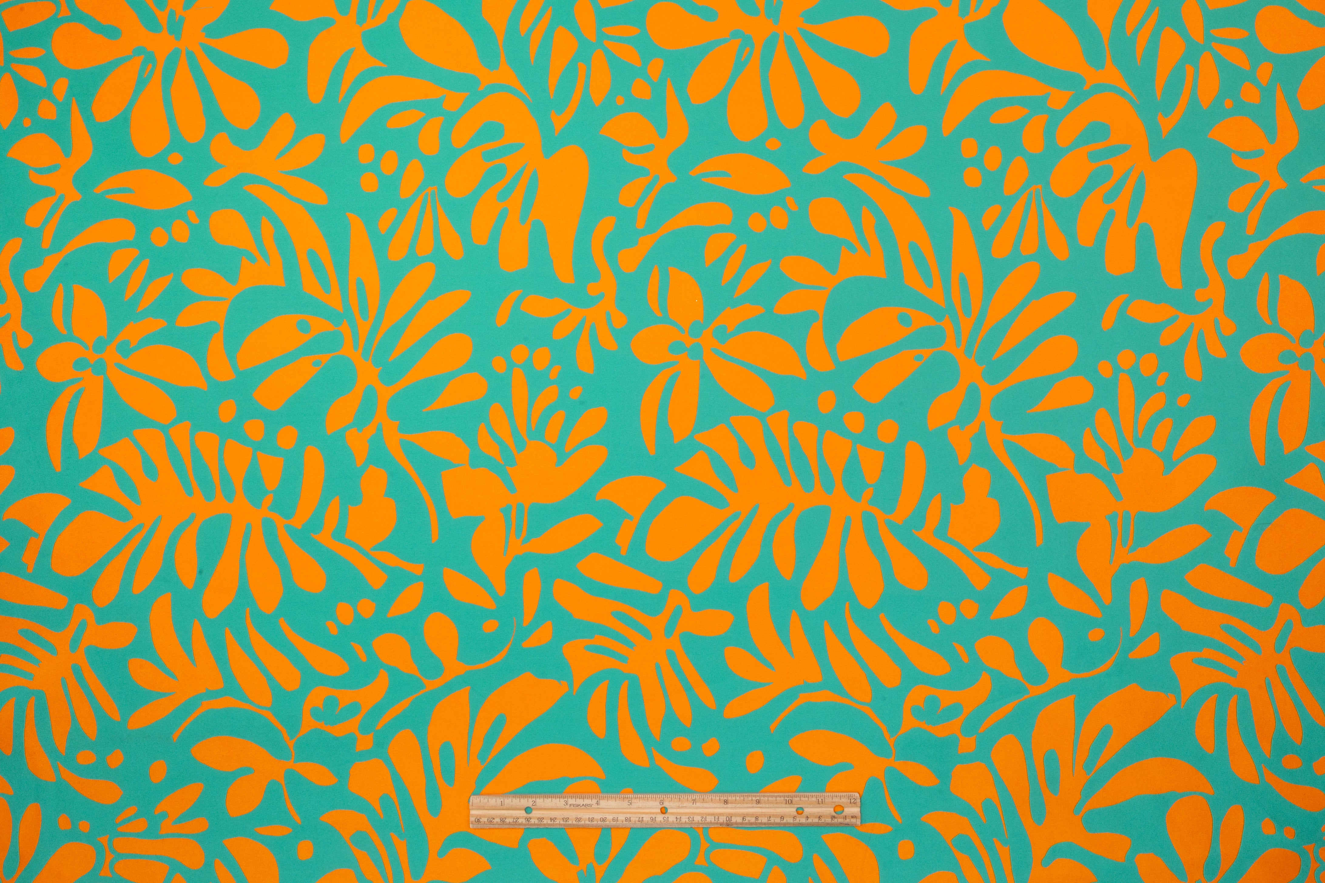 Carnet - Floral Double Faced Italian Silk Blend Brocade - Turquoise / Orange