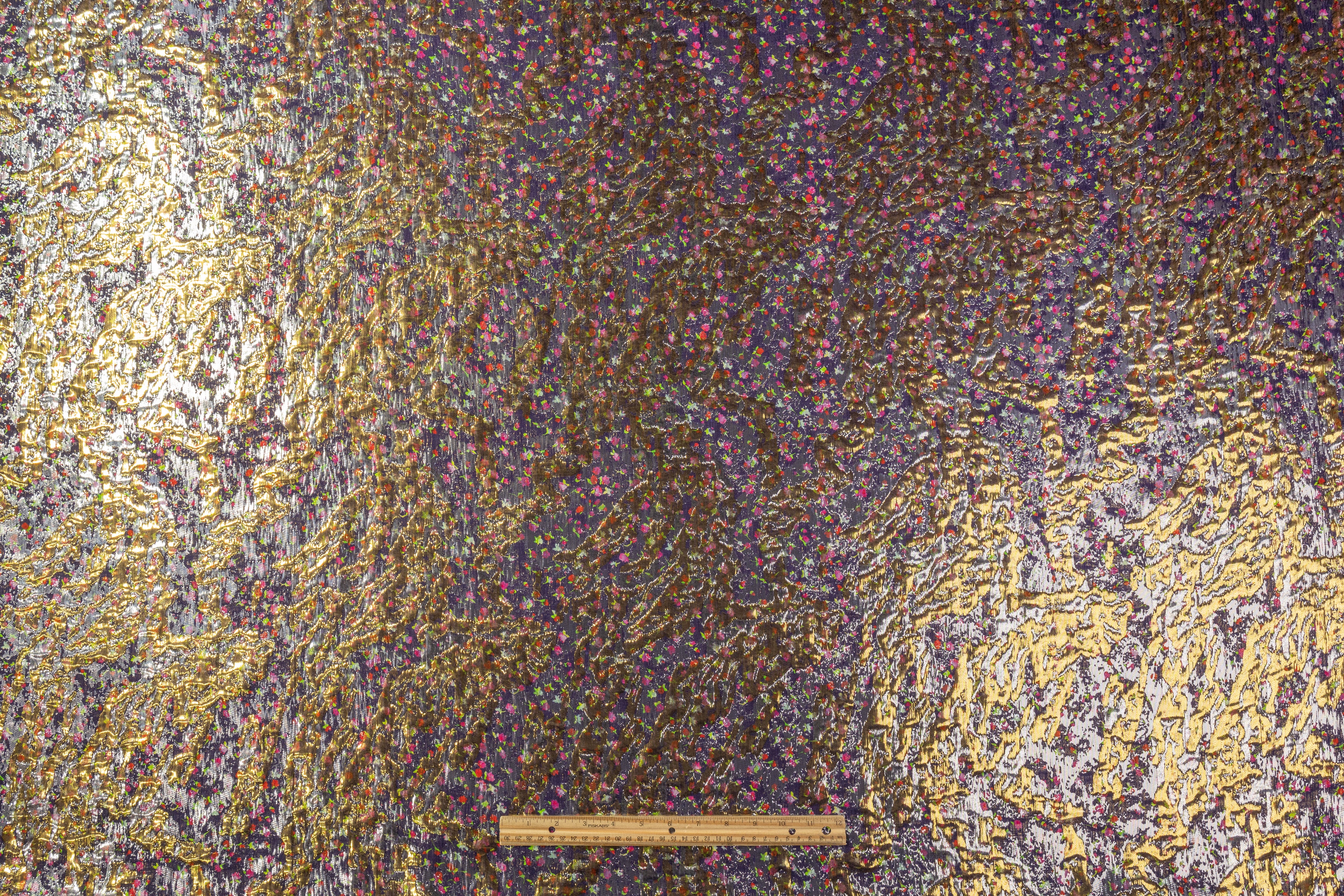 Abstract Ditsy Floral Metallic Italian Silk Brocade - Multicolor / Gold