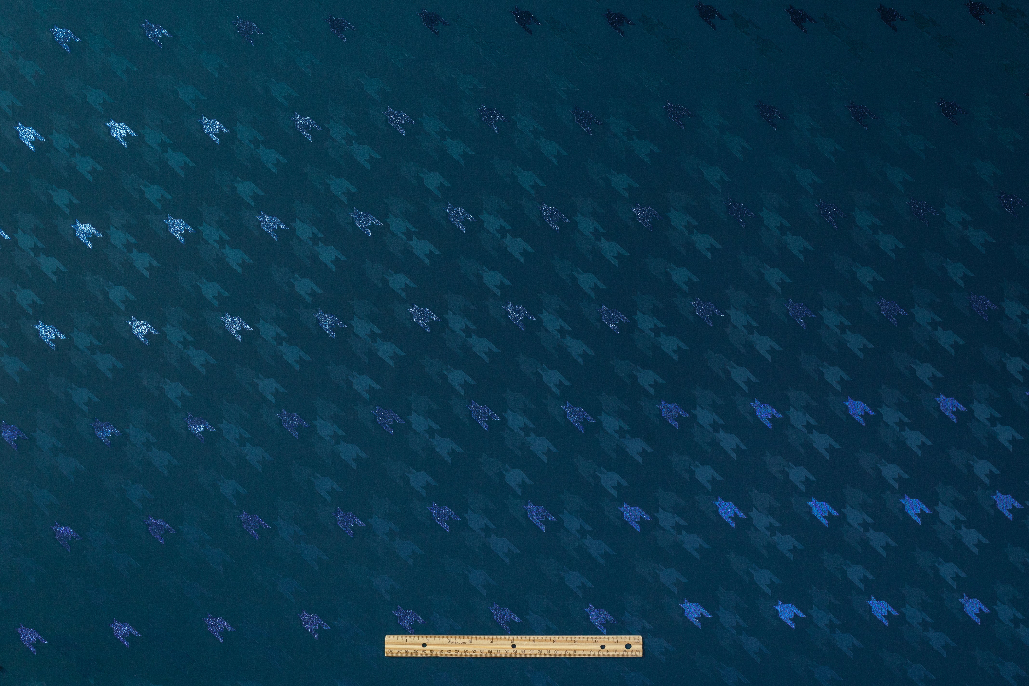 Houndstooth Italian Metallic Silk Jacquard - Teal Blue