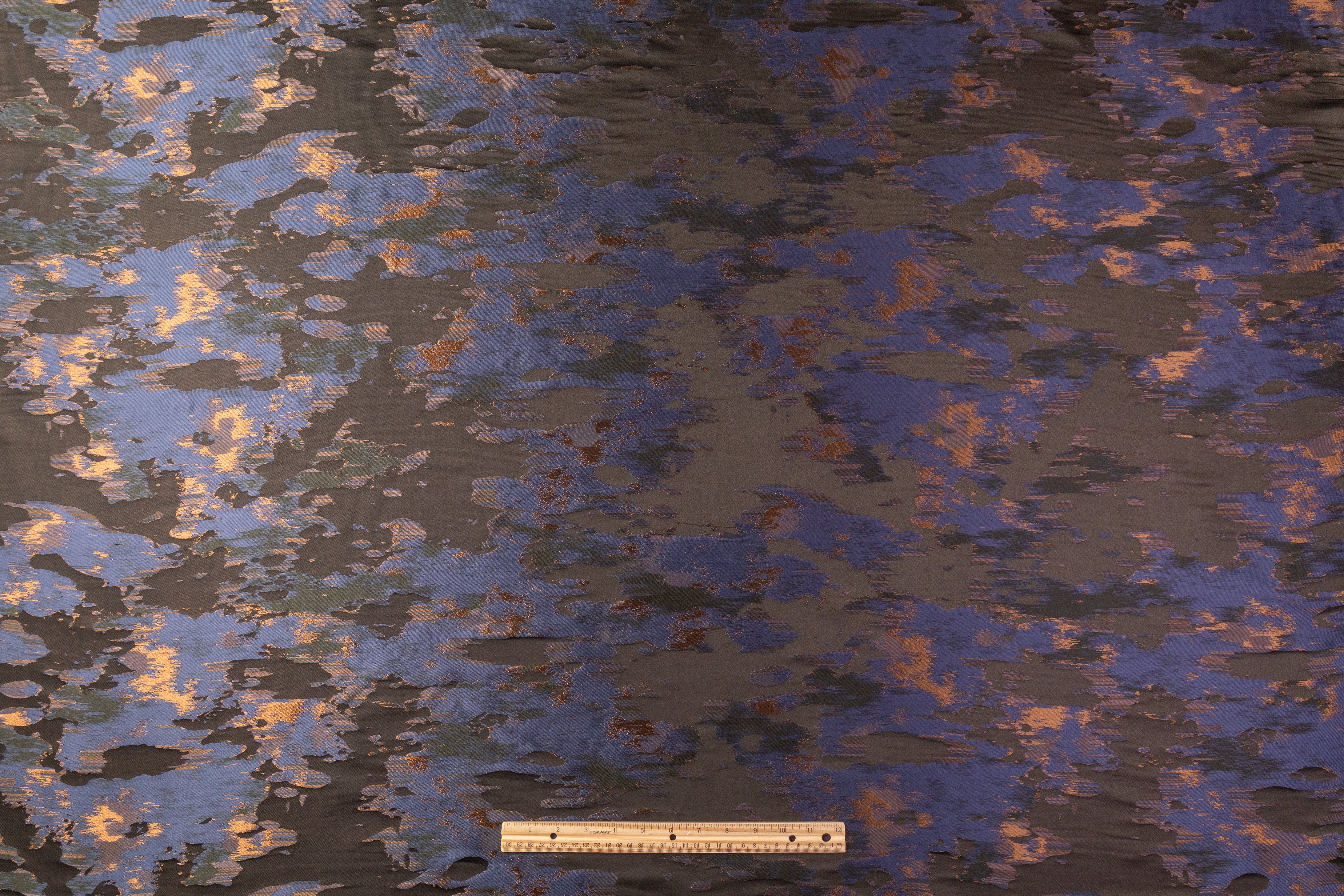 Abstract Italian Silk Blend Brocade - Navy / Copper