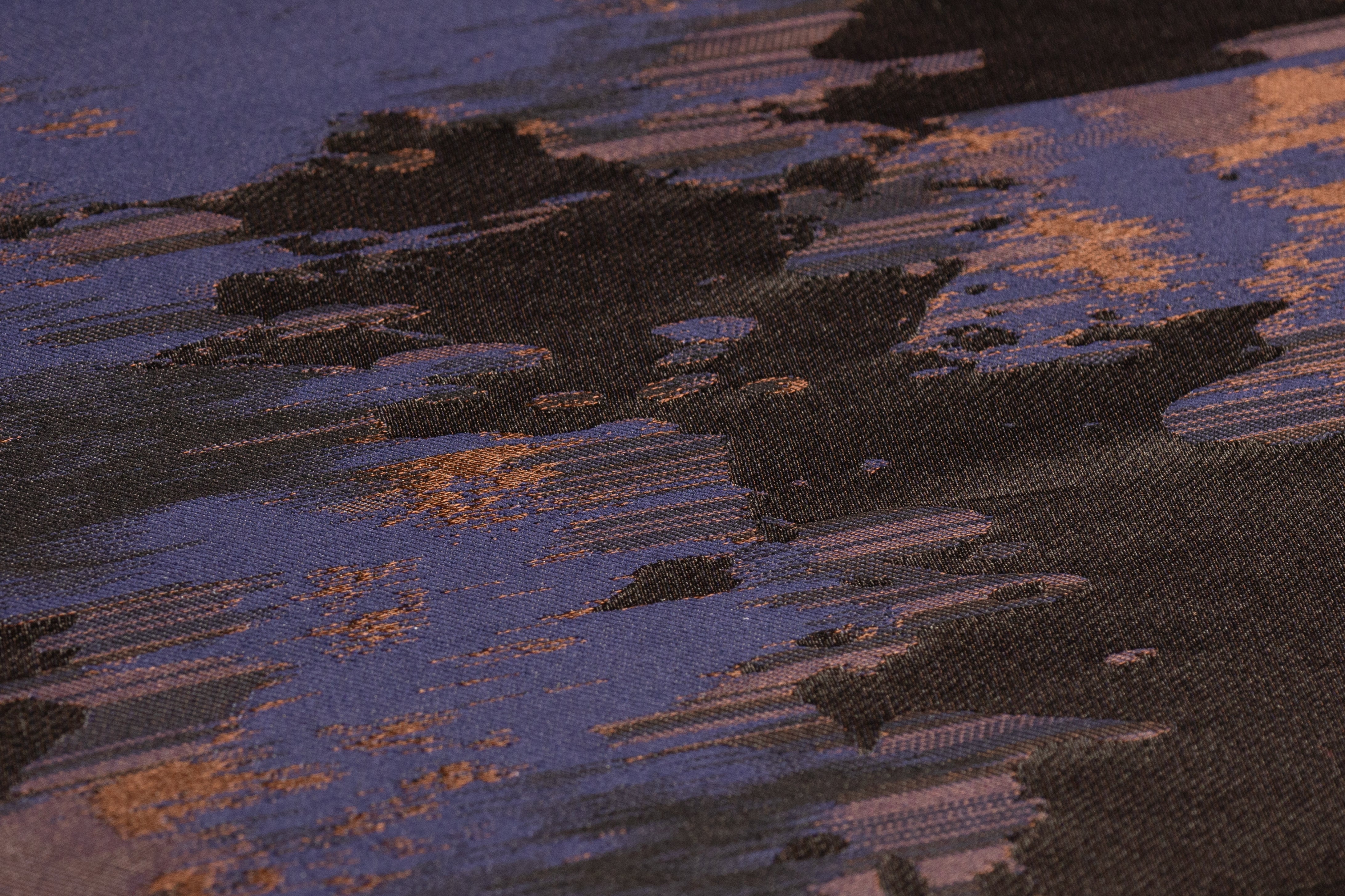 Abstract Italian Silk Blend Brocade - Navy / Copper