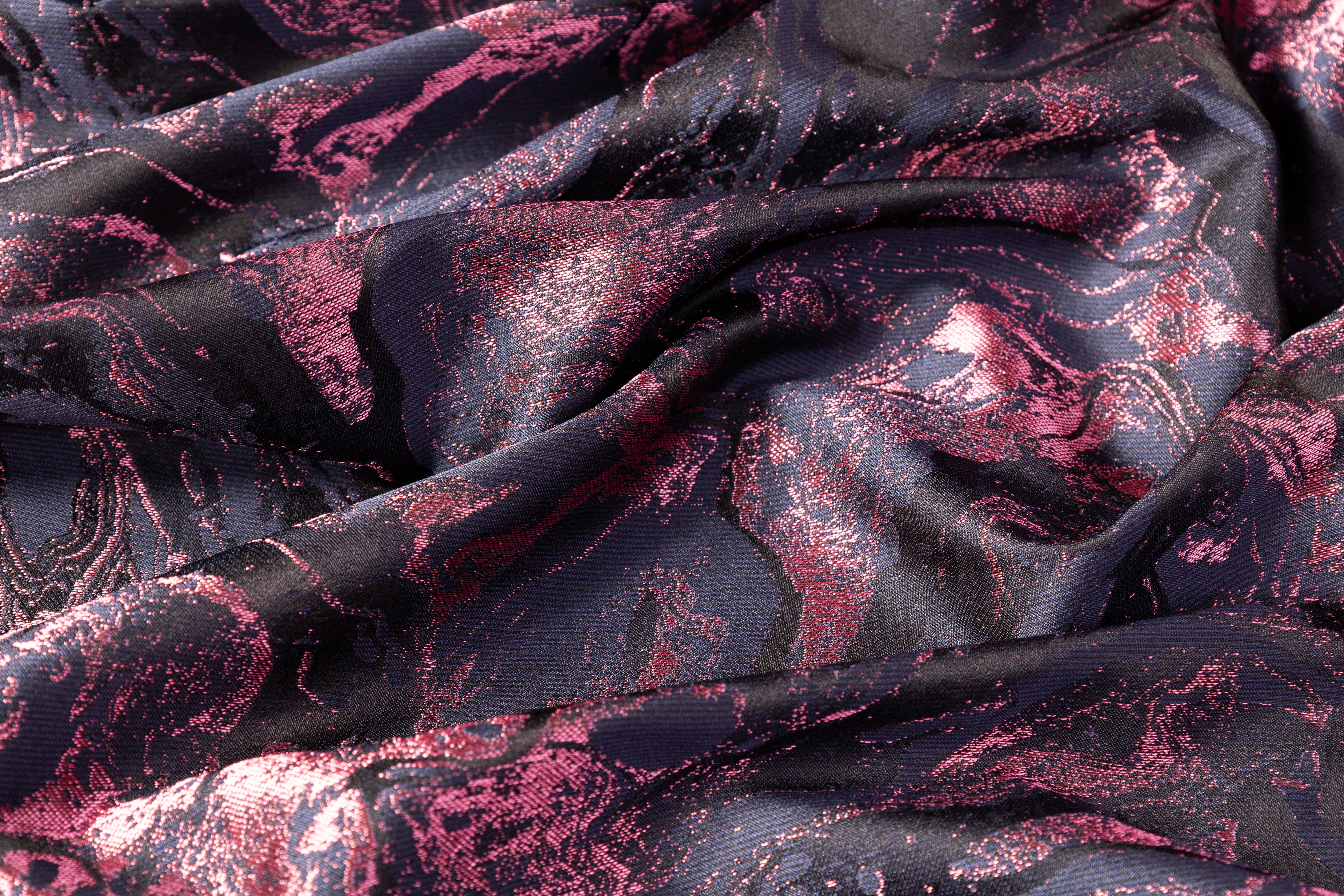 Abstract Italian Silk Blend Brocade - Pink / Navy