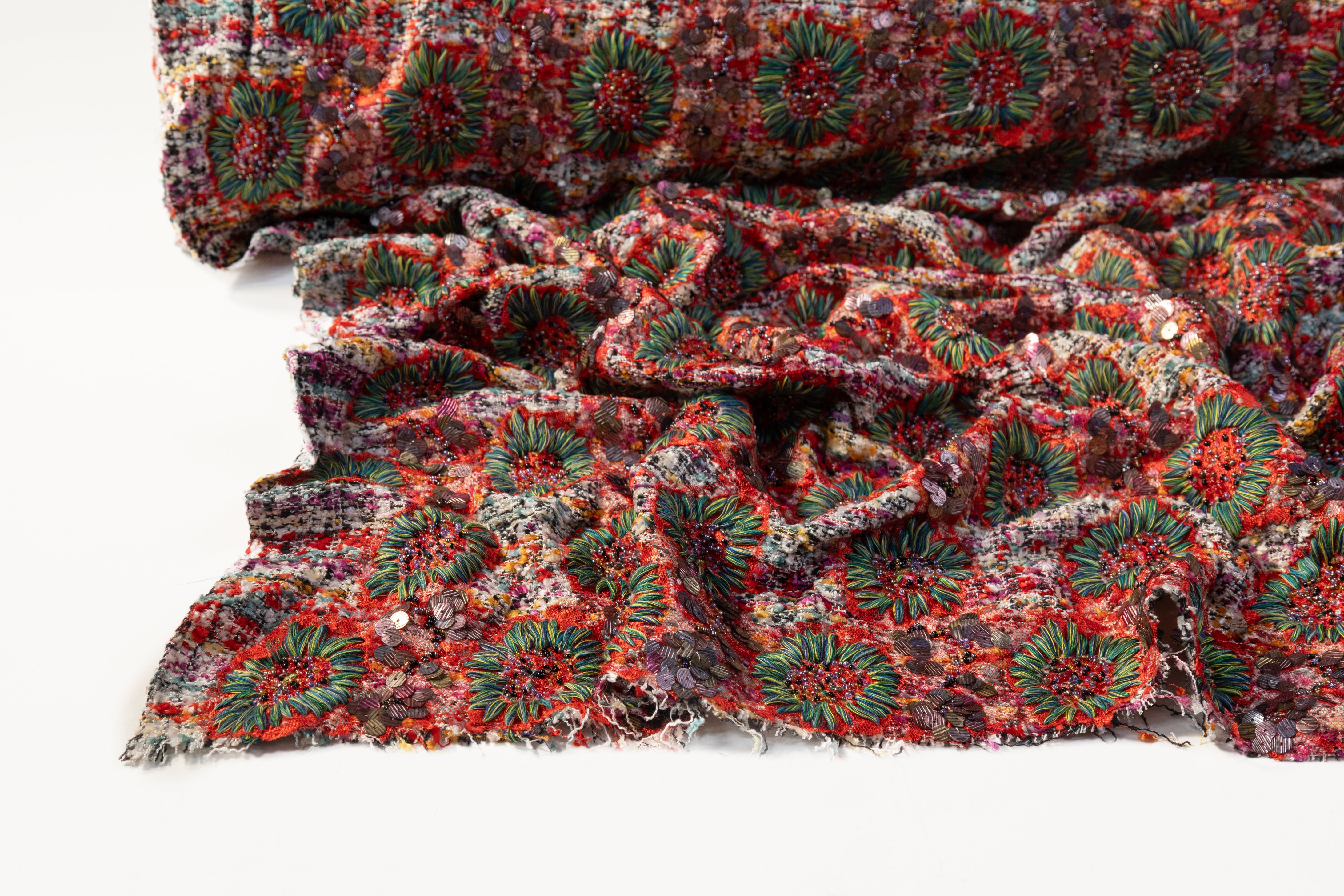 Hand Embroidered Chenille Tweed - Multicolor