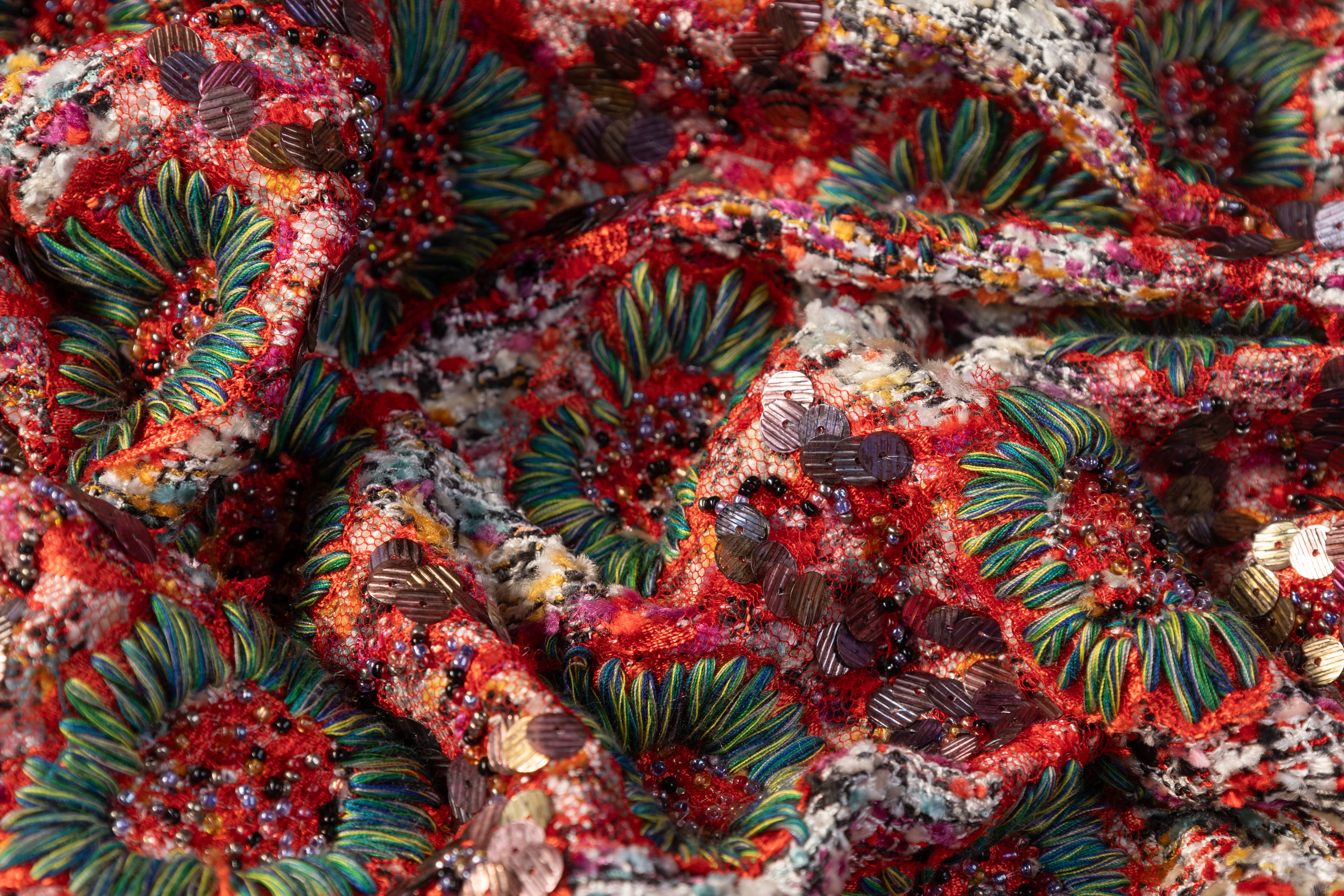 Hand Embroidered Chenille Tweed - Multicolor