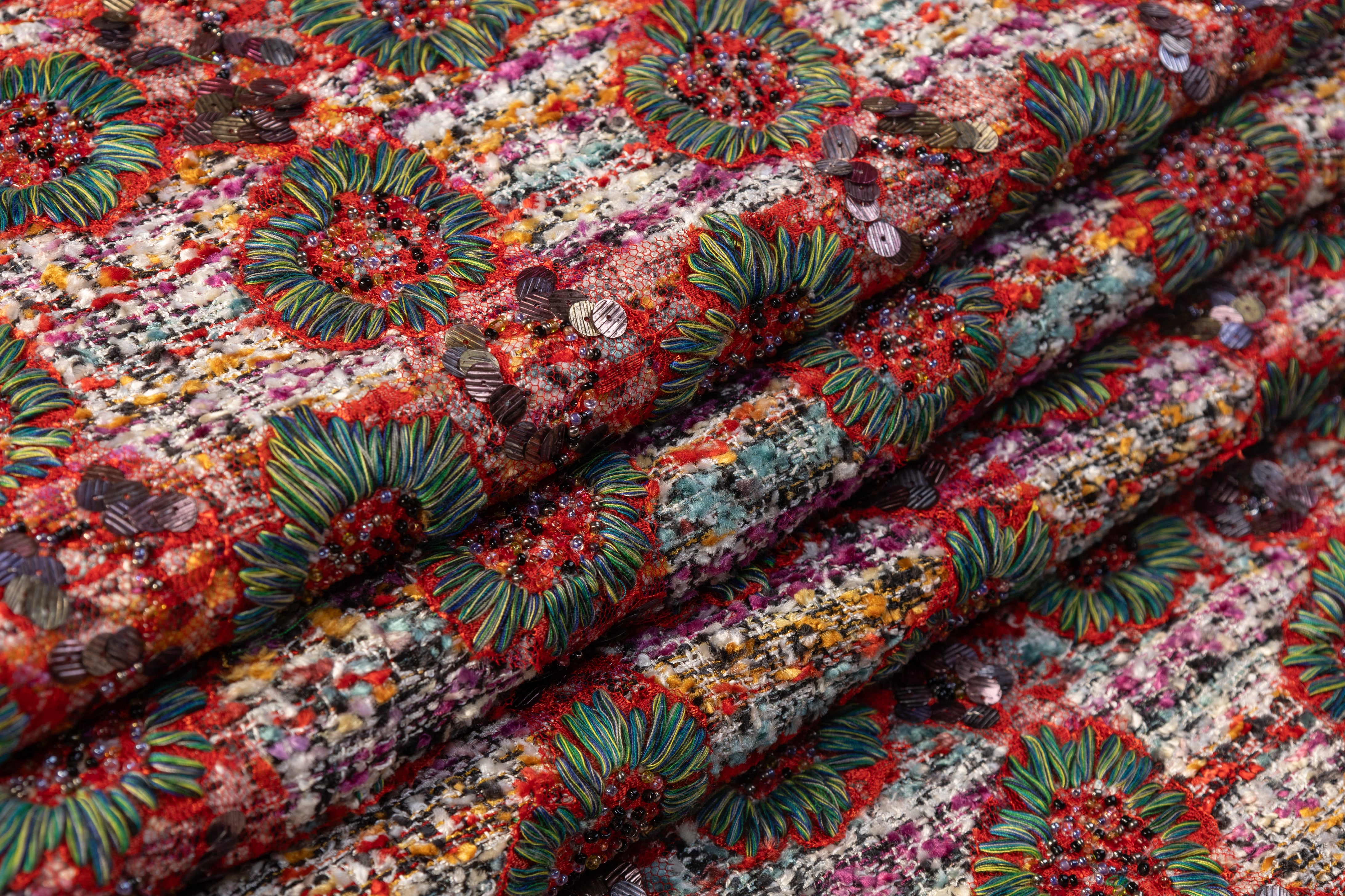 Hand Embroidered Chenille Tweed - Multicolor