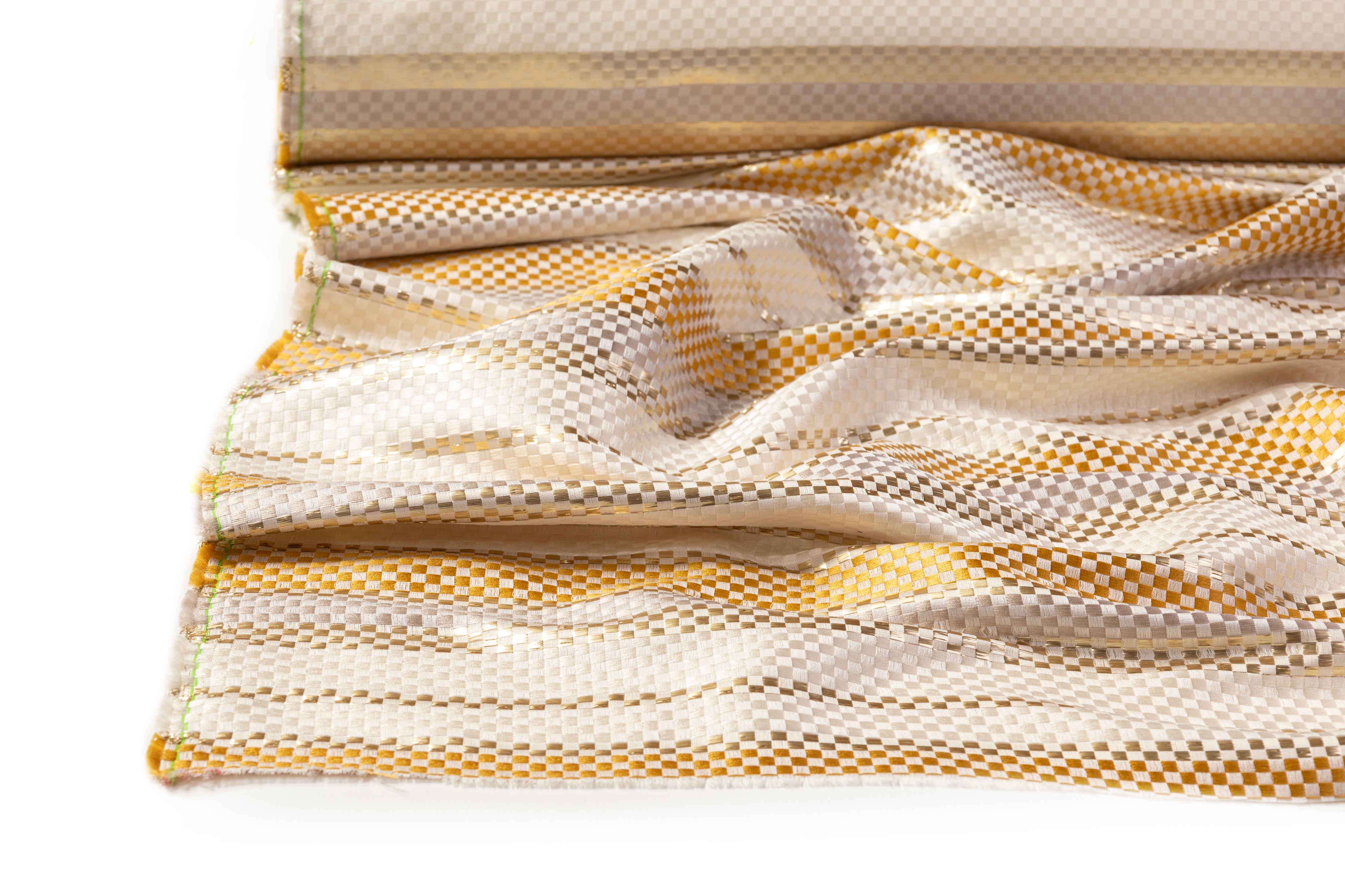Checked Metallic Italian Brocade - Gold / Ivory