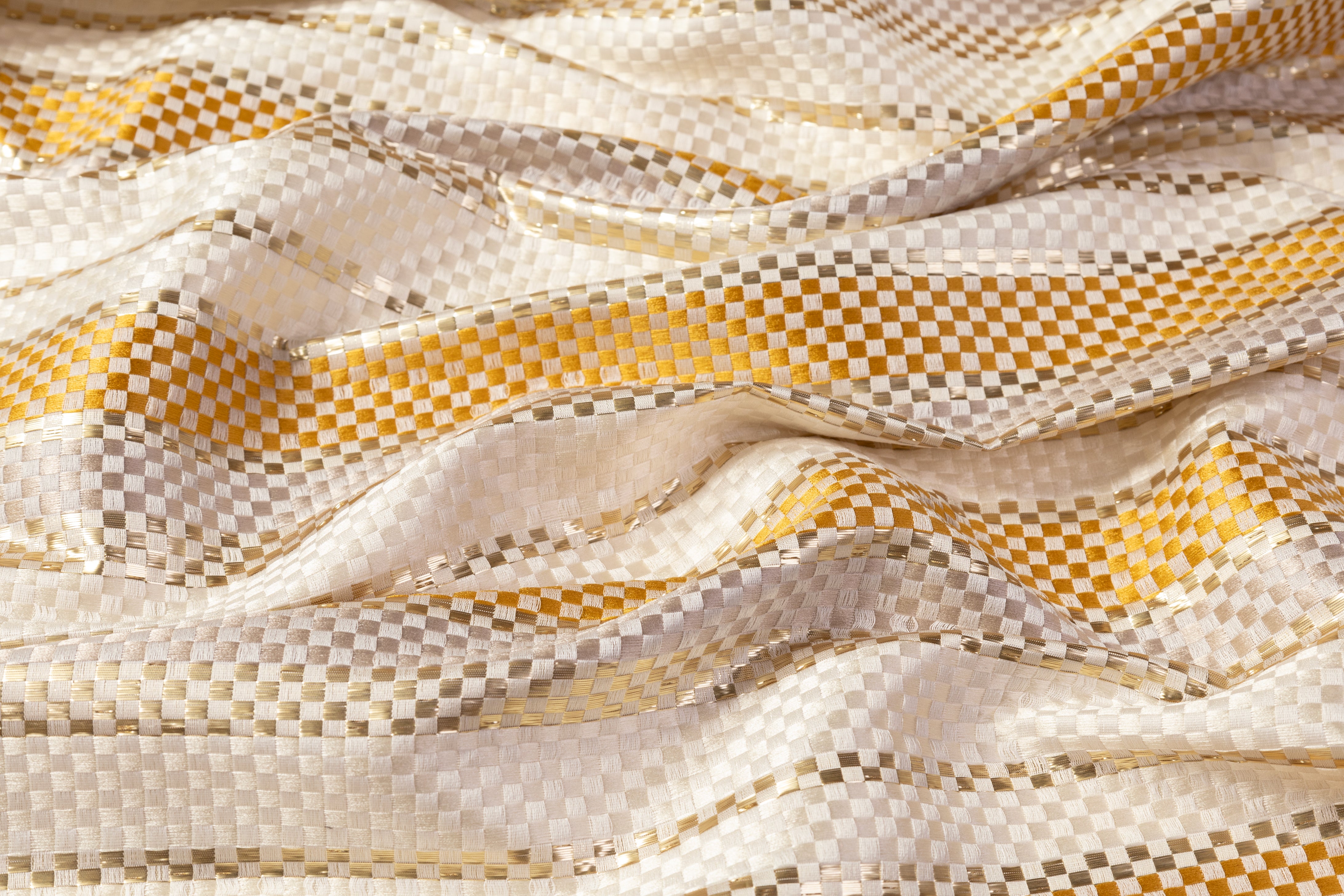 Checked Metallic Italian Brocade - Gold / Ivory