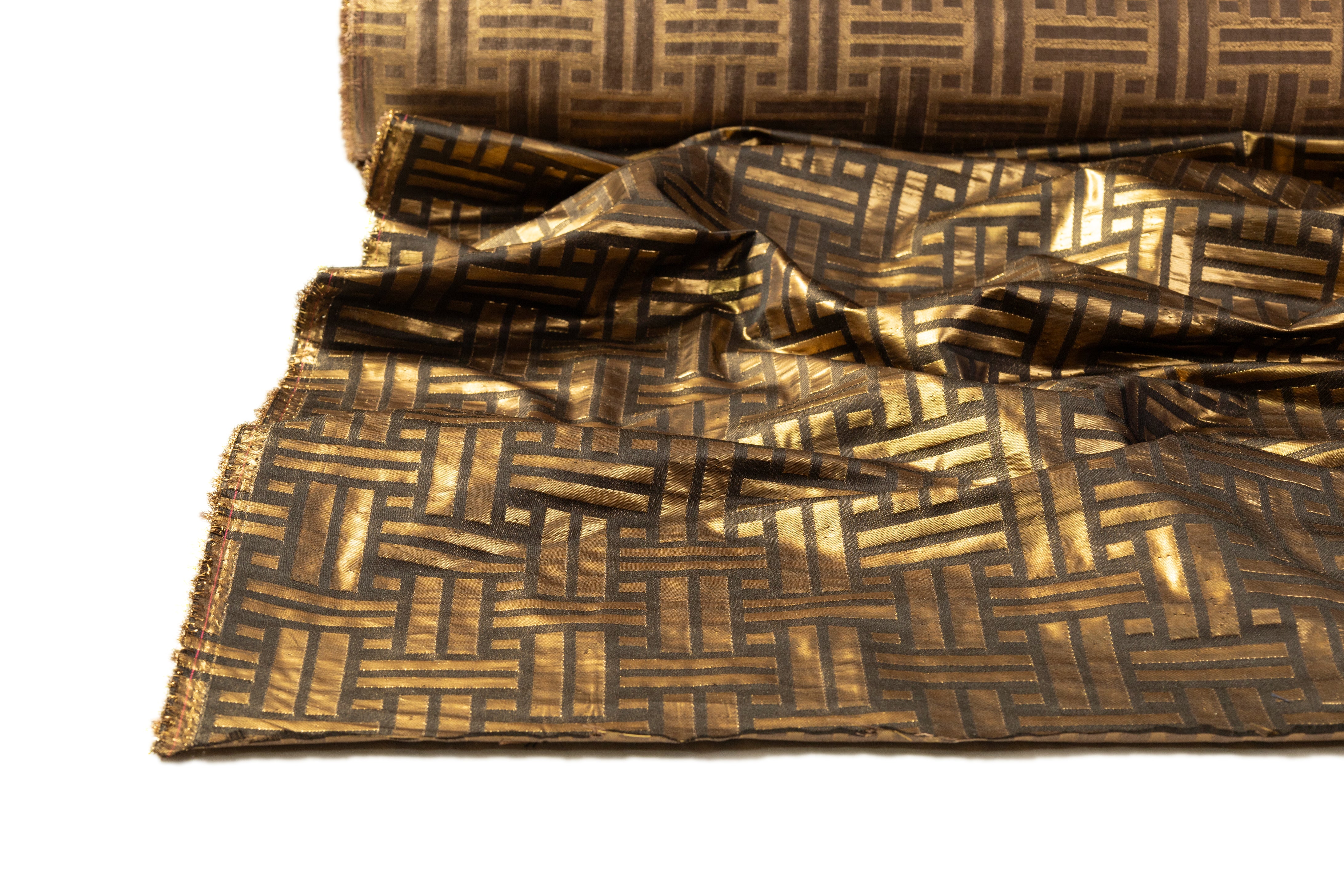 Lattice Metallic Italian Silk Brocade - Bronze