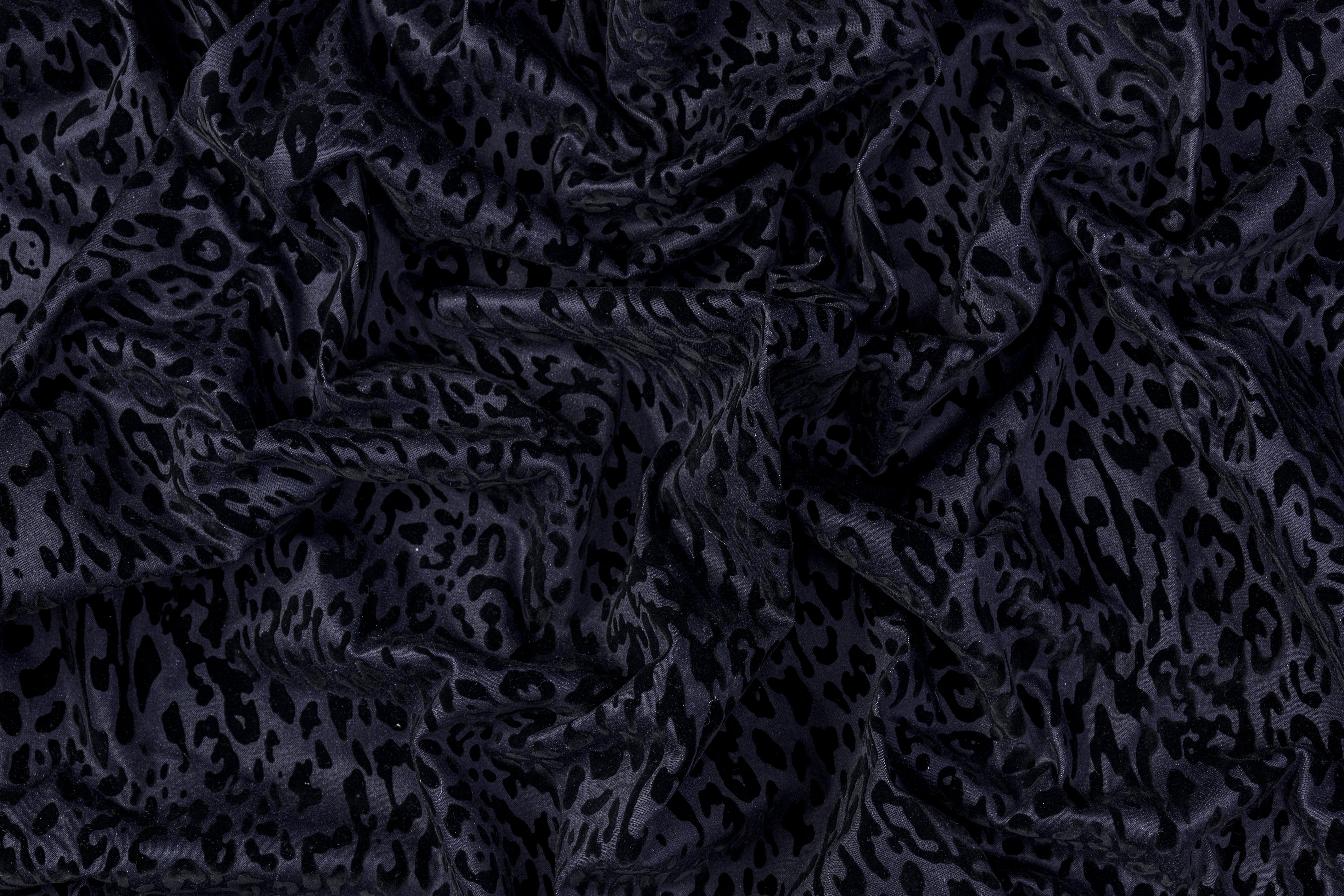 Italian Denim with Cheetah Pattern Flocking - Indigo / Black