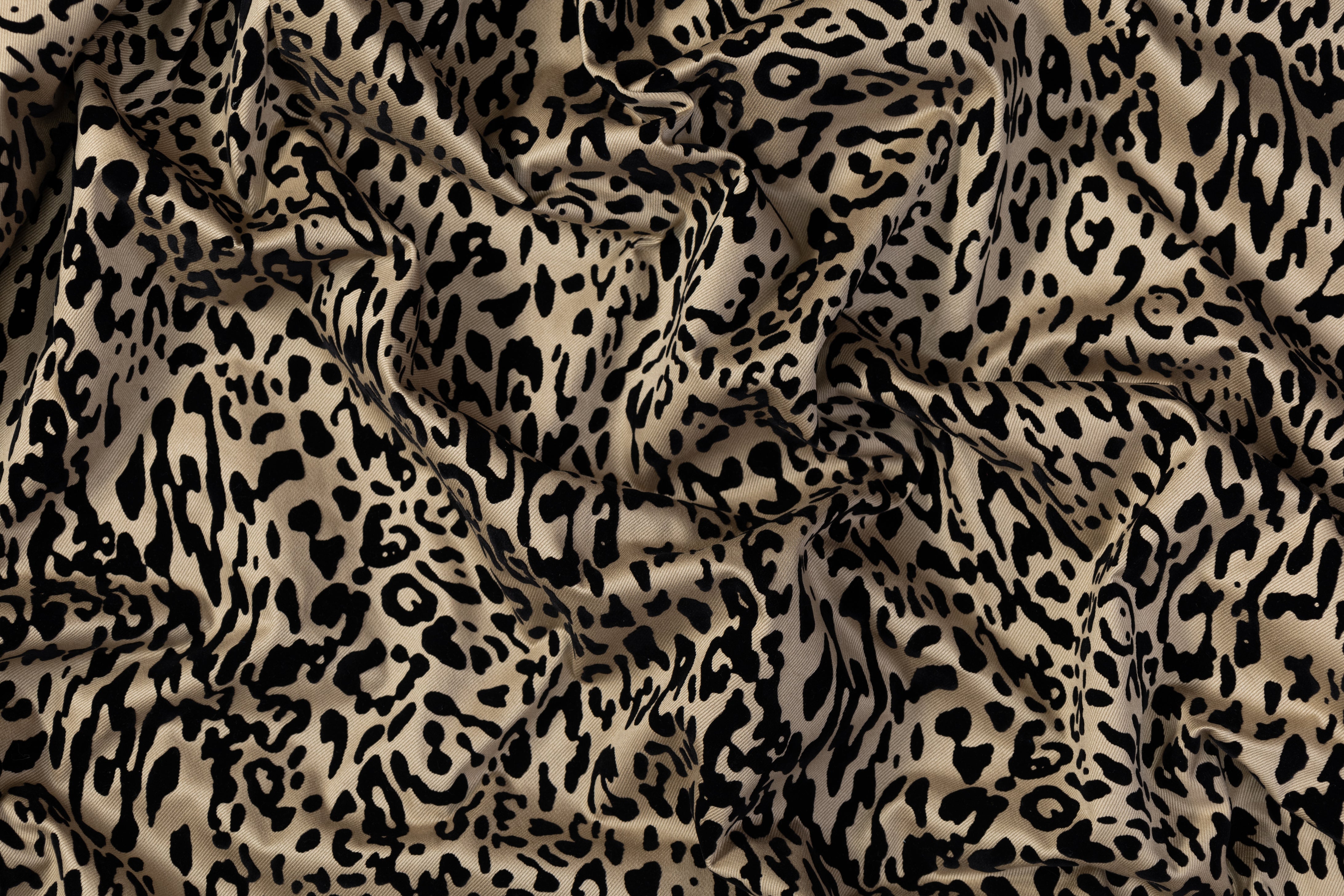 Italian Denim with Cheetah Pattern Flocking - Beige / Black