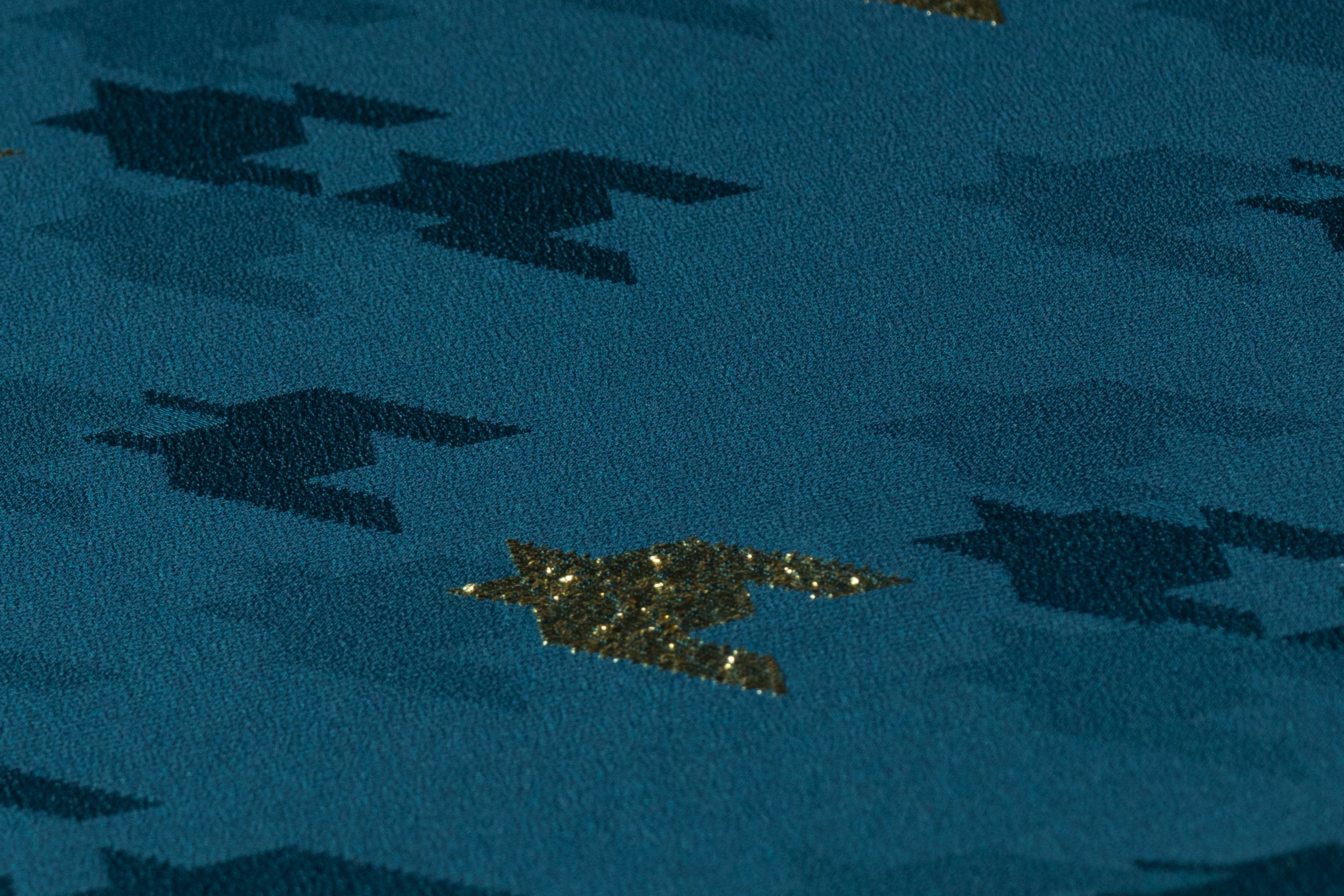 Houndstooth Italian Metallic Silk Jacquard - Teal Blue / Gold