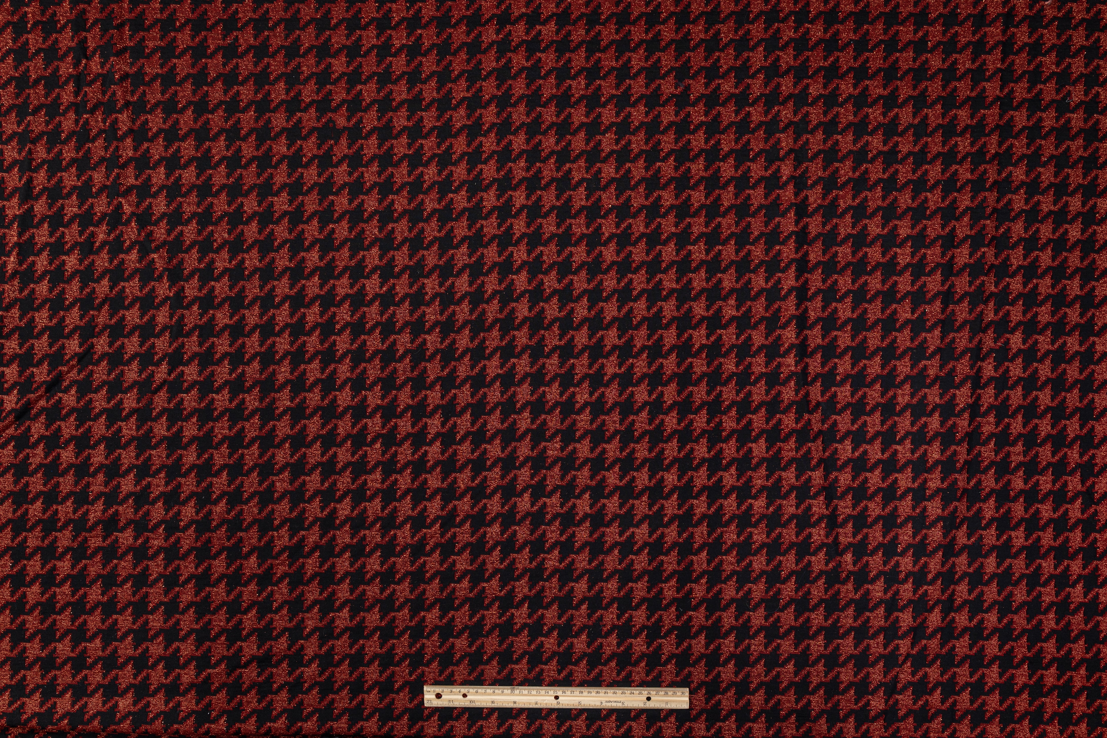 Metallic Houndstooth Jersey Knit - Burgundy / Black