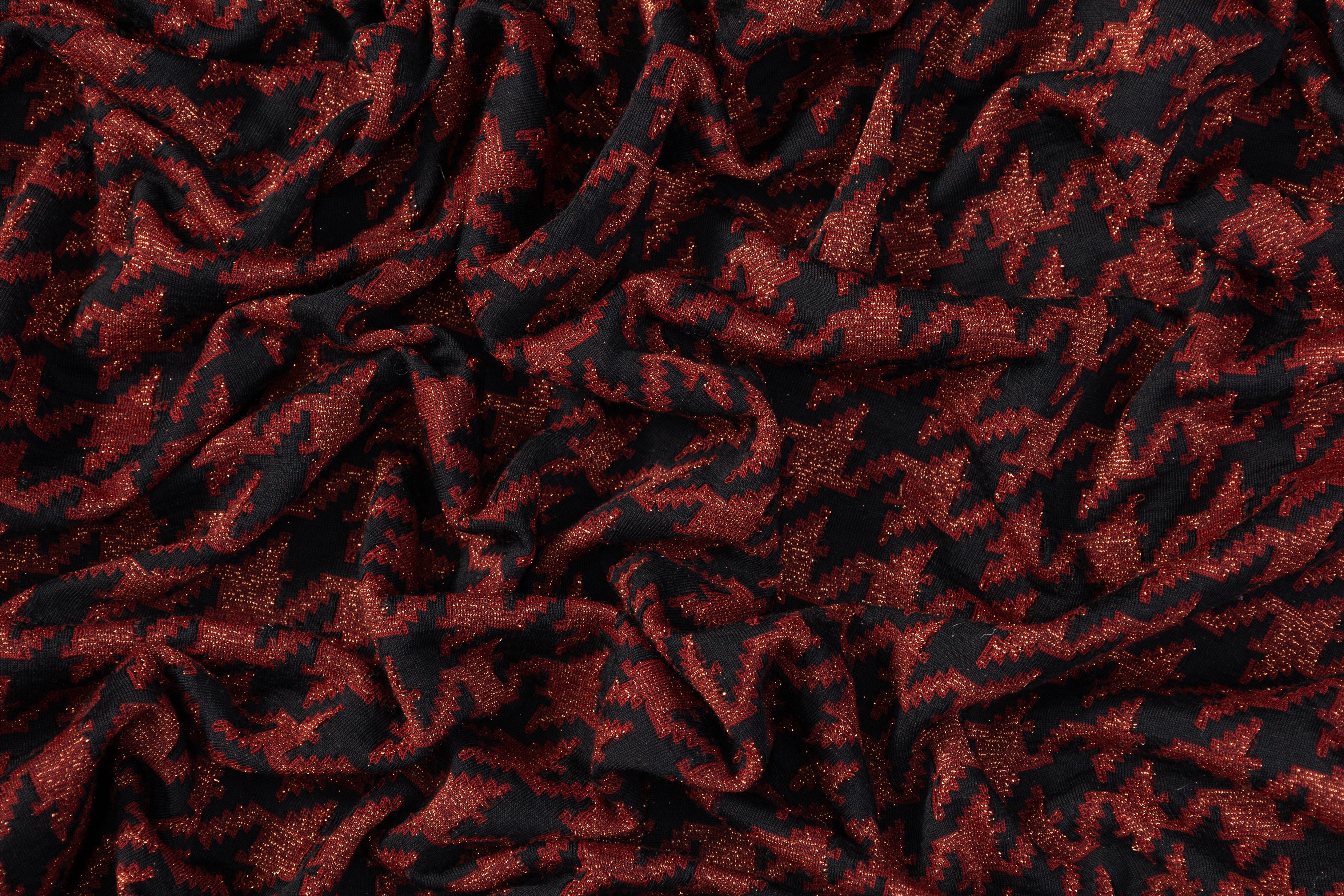 Metallic Houndstooth Jersey Knit - Burgundy / Black