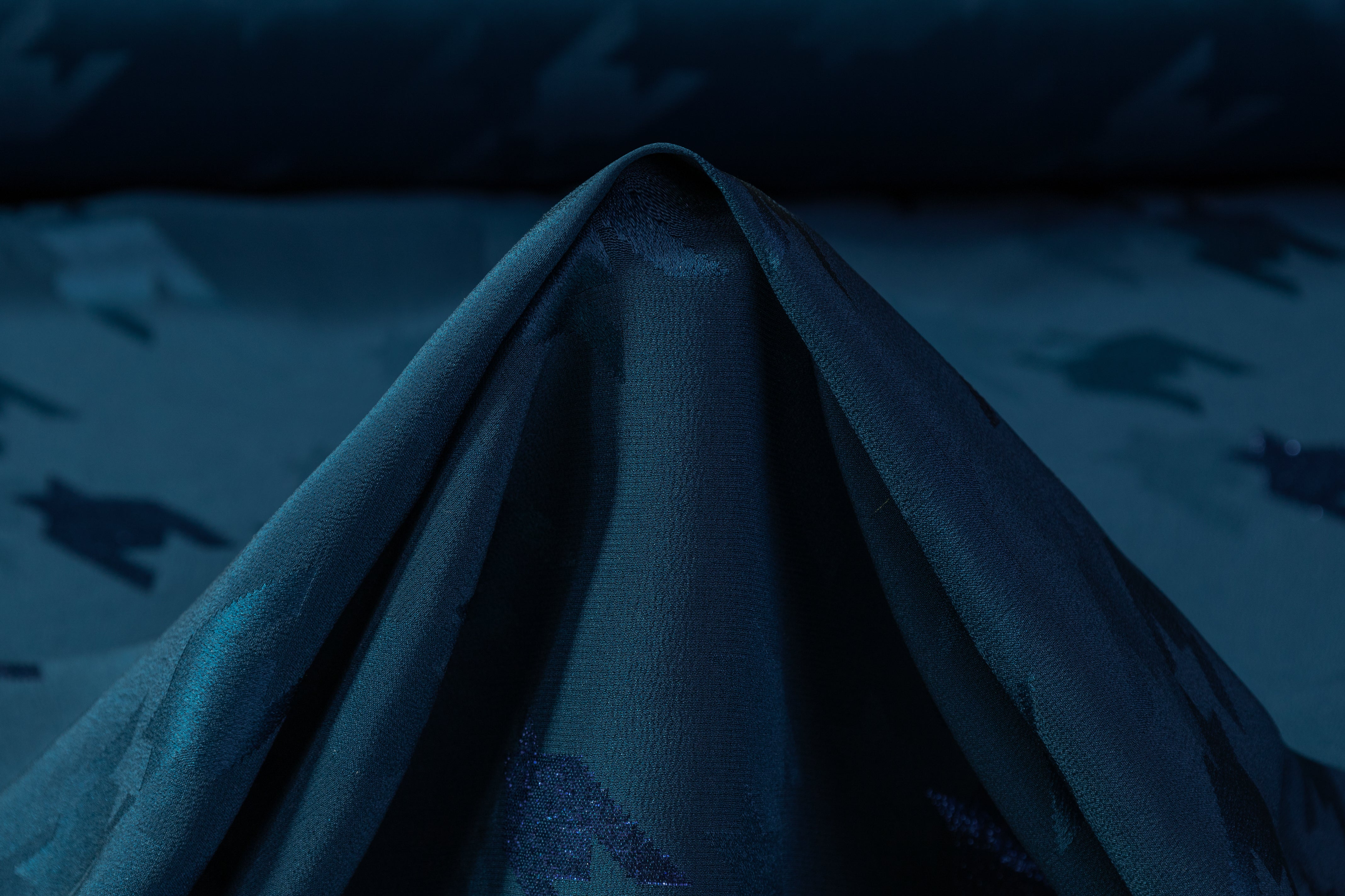 Houndstooth Italian Metallic Silk Jacquard - Teal Blue