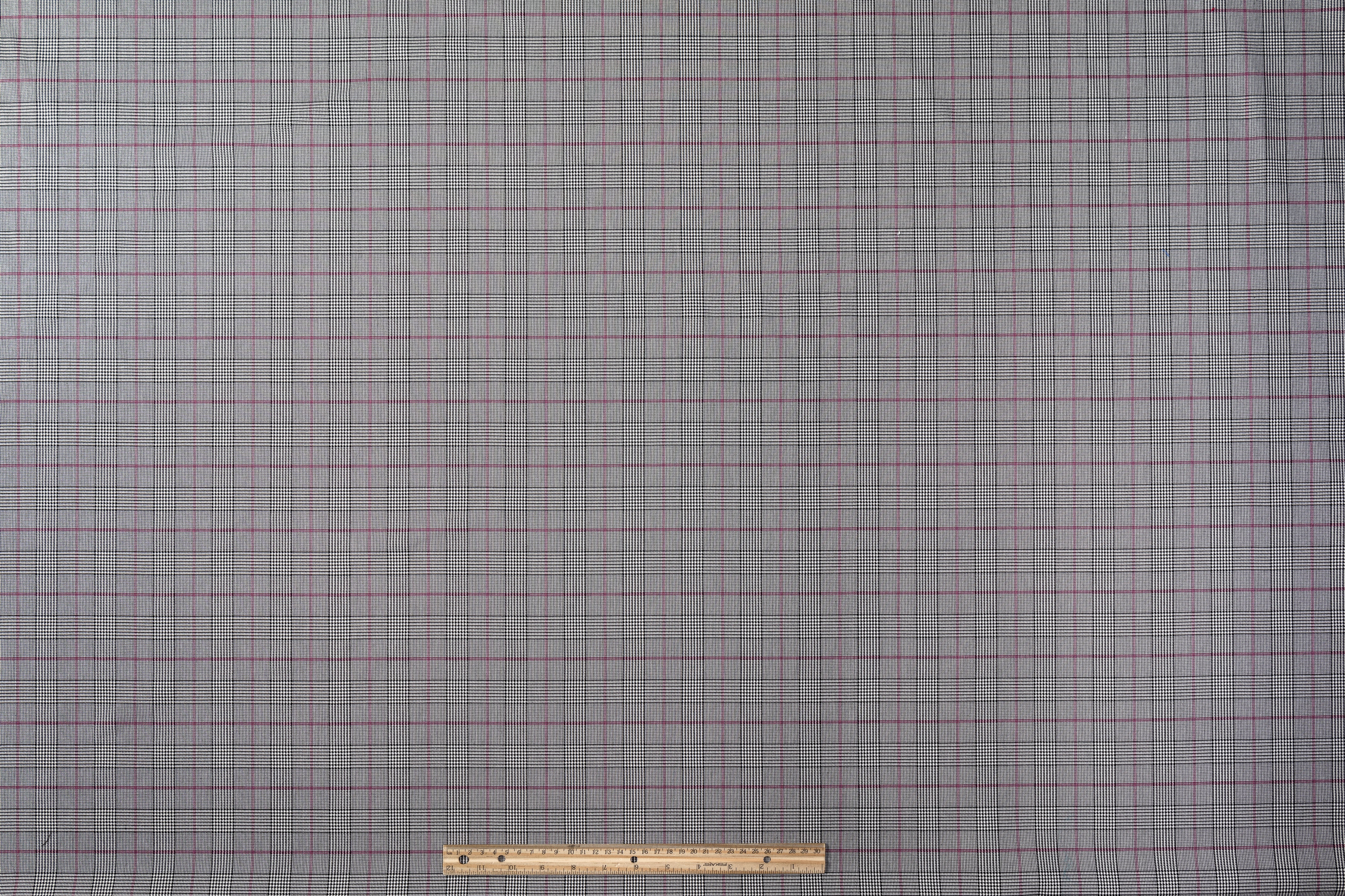 Glen Check Stretch Viscose Suiting - Gray / Pink